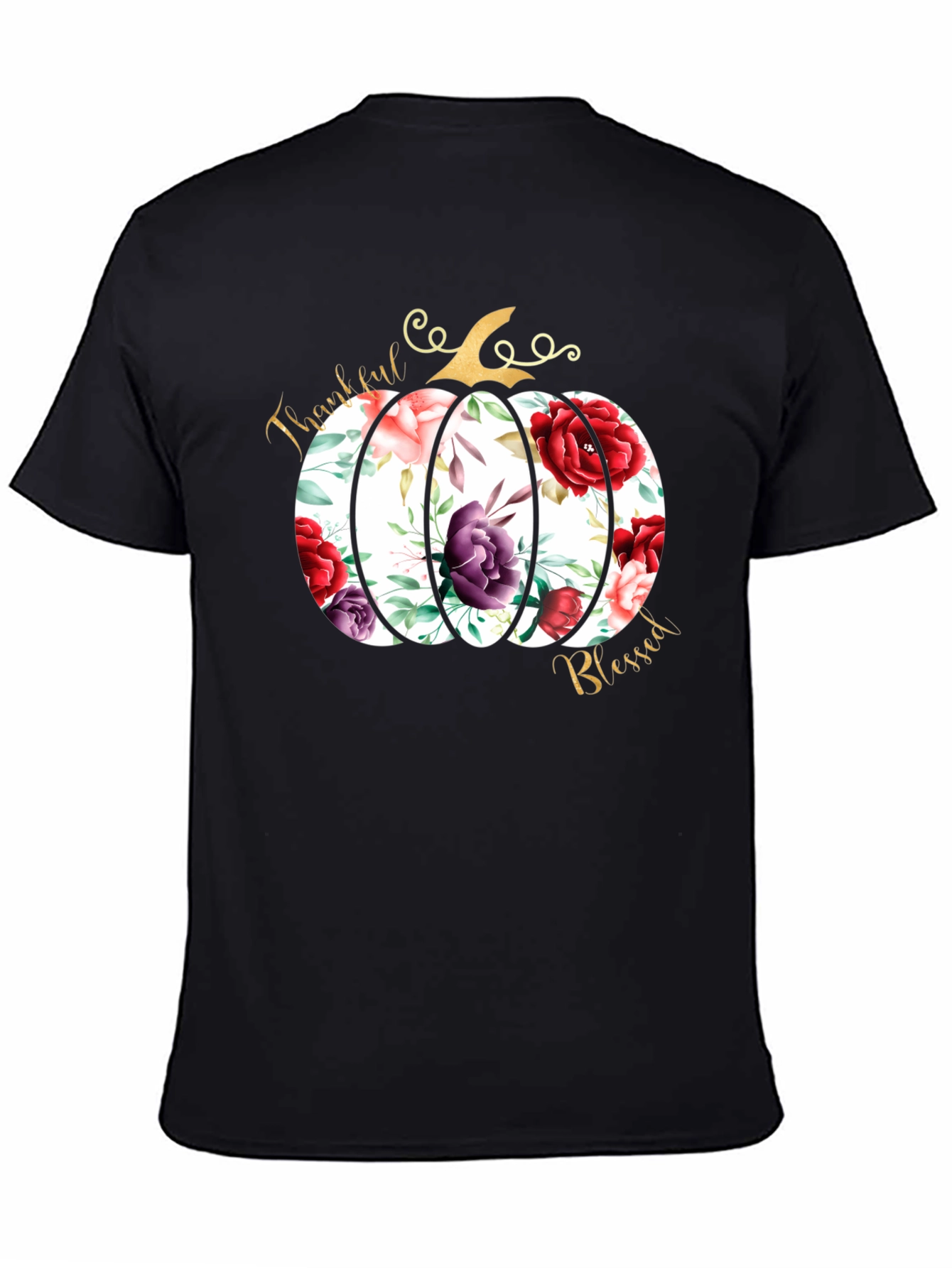 Floral Pumpkin Thankful & Blessed T-Shirt