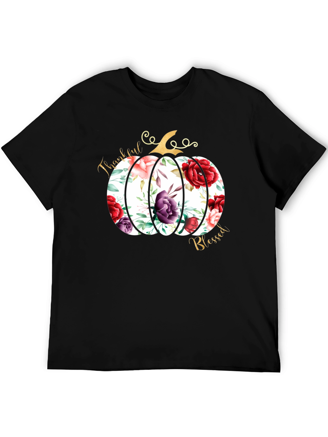 Floral Pumpkin Thankful & Blessed T-Shirt