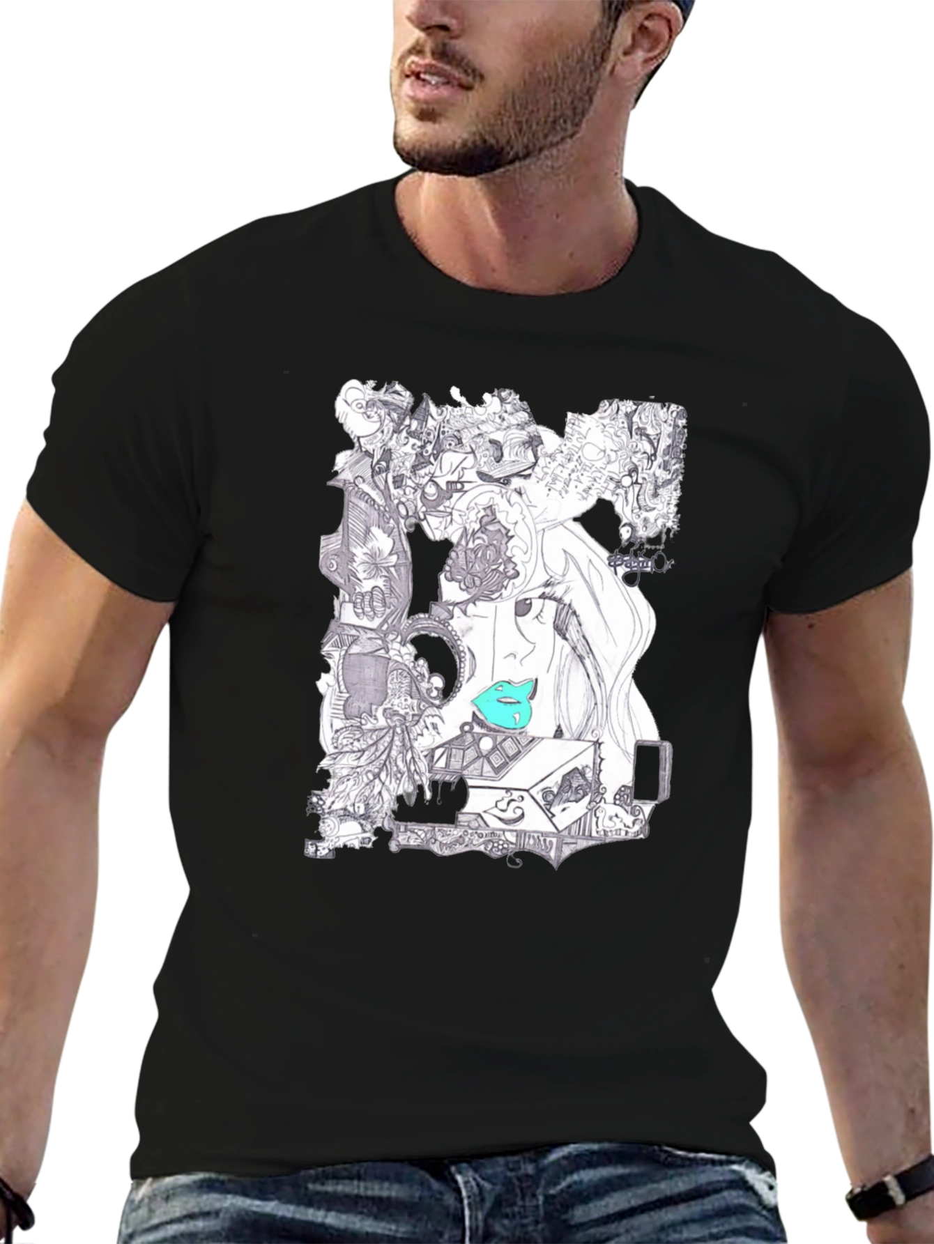 Artistic Graphic Print Black T-Shirt
