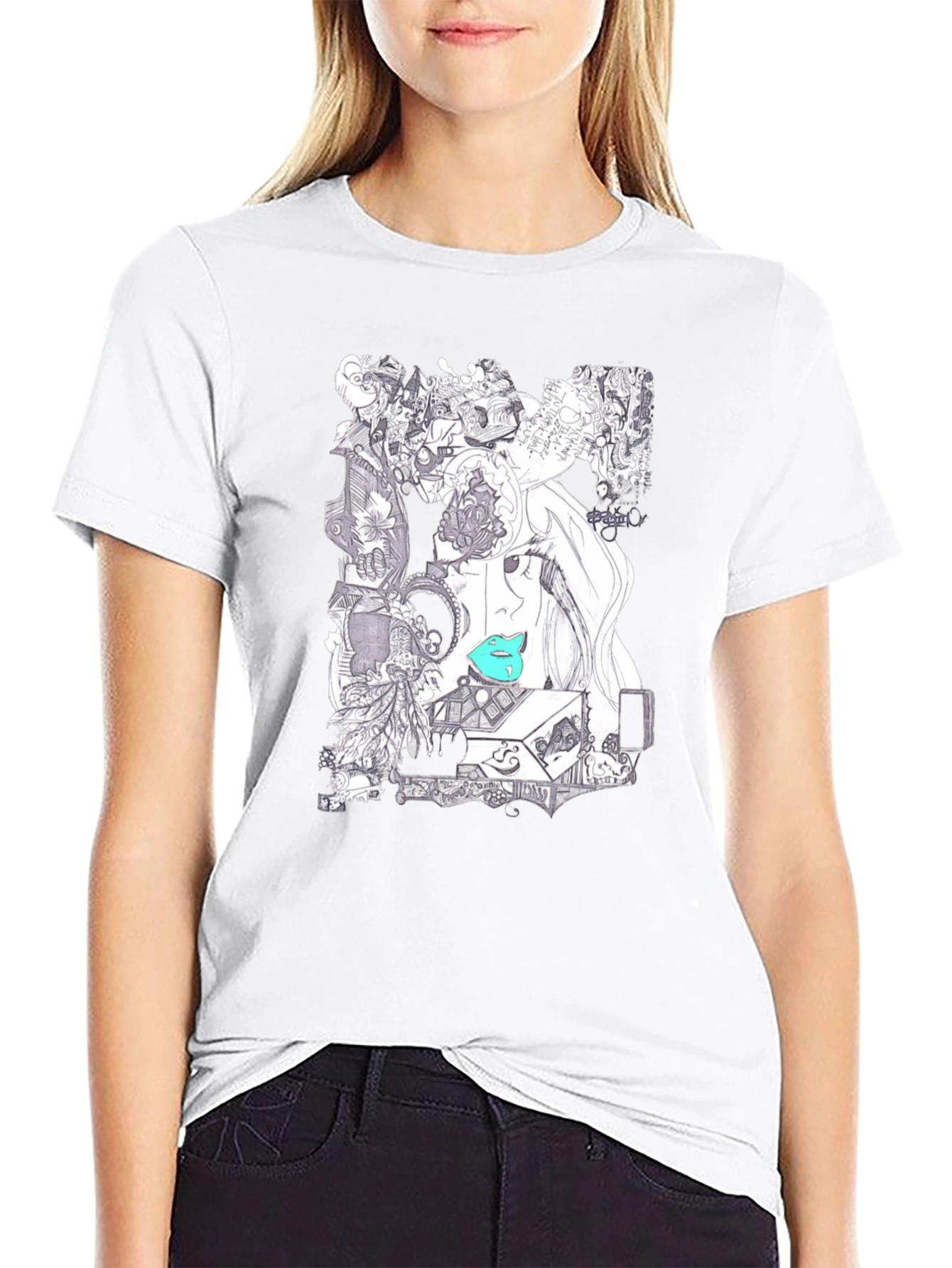 Artistic Graphic Print Black T-Shirt