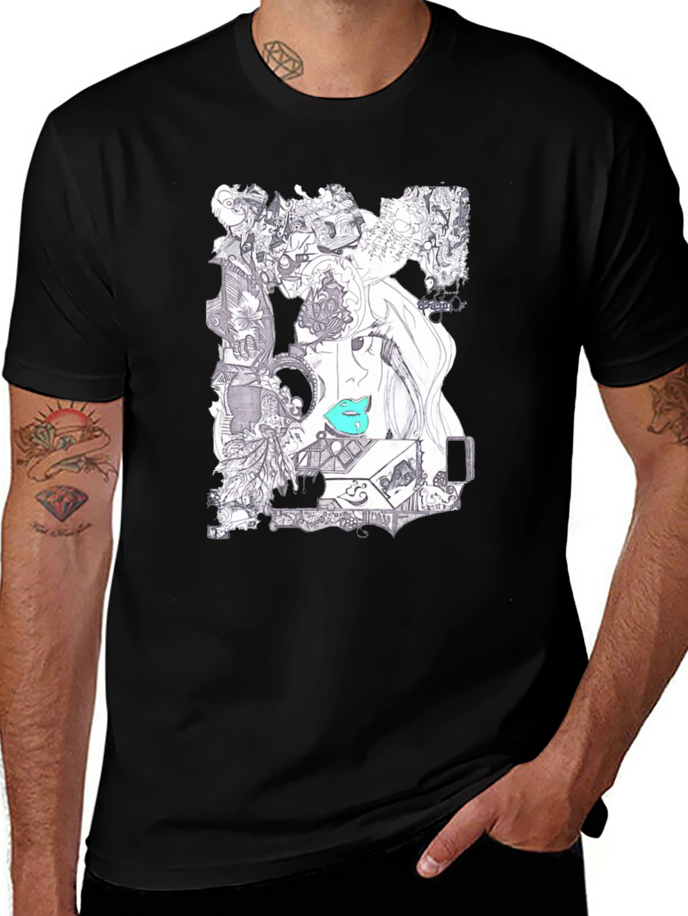 Artistic Graphic Print Black T-Shirt