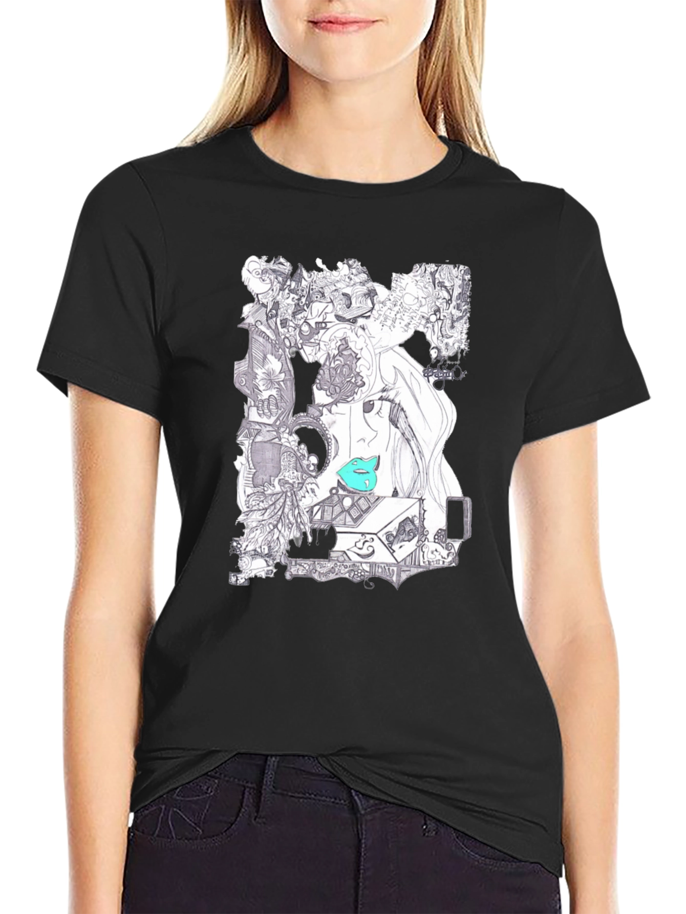 Artistic Graphic Print Black T-Shirt