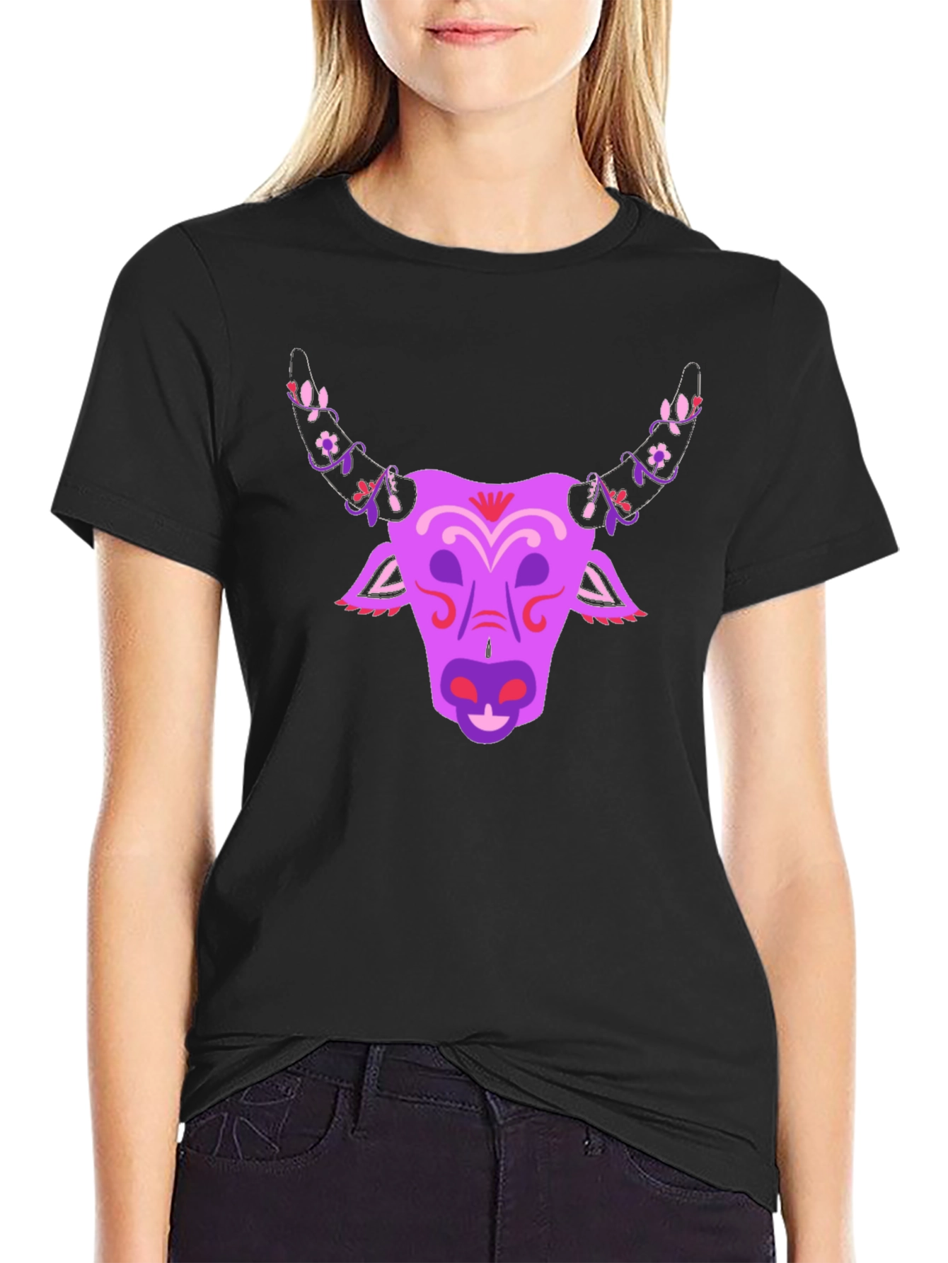 Floral Bull Graphic T-Shirt - Unique Design