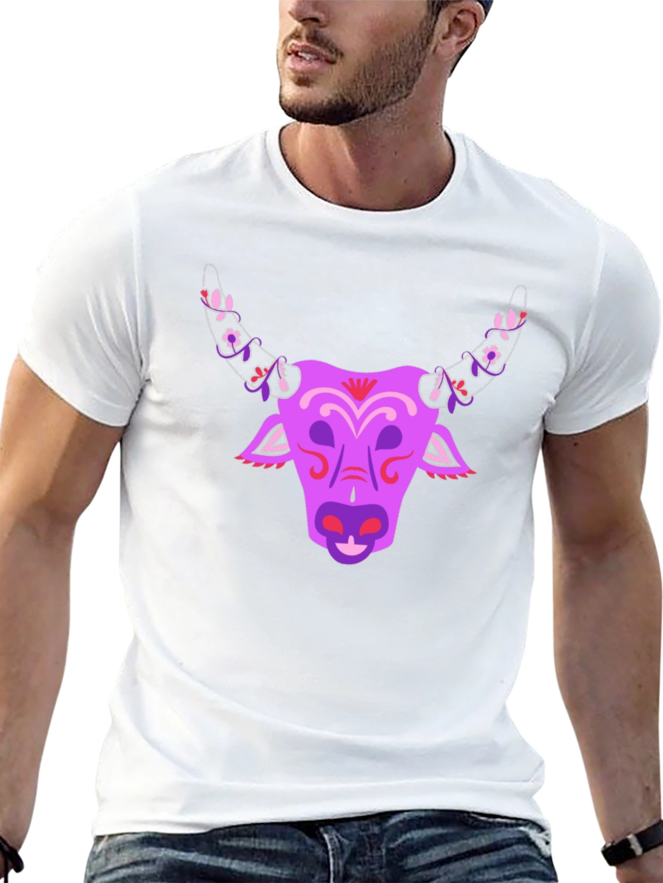 Floral Bull Graphic T-Shirt - Unique Design