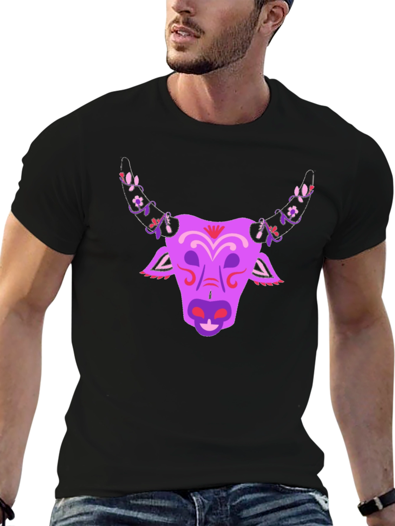 Floral Bull Graphic T-Shirt - Unique Design