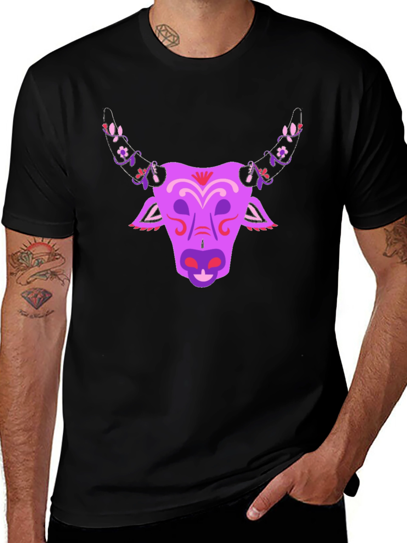 Floral Bull Graphic T-Shirt - Unique Design