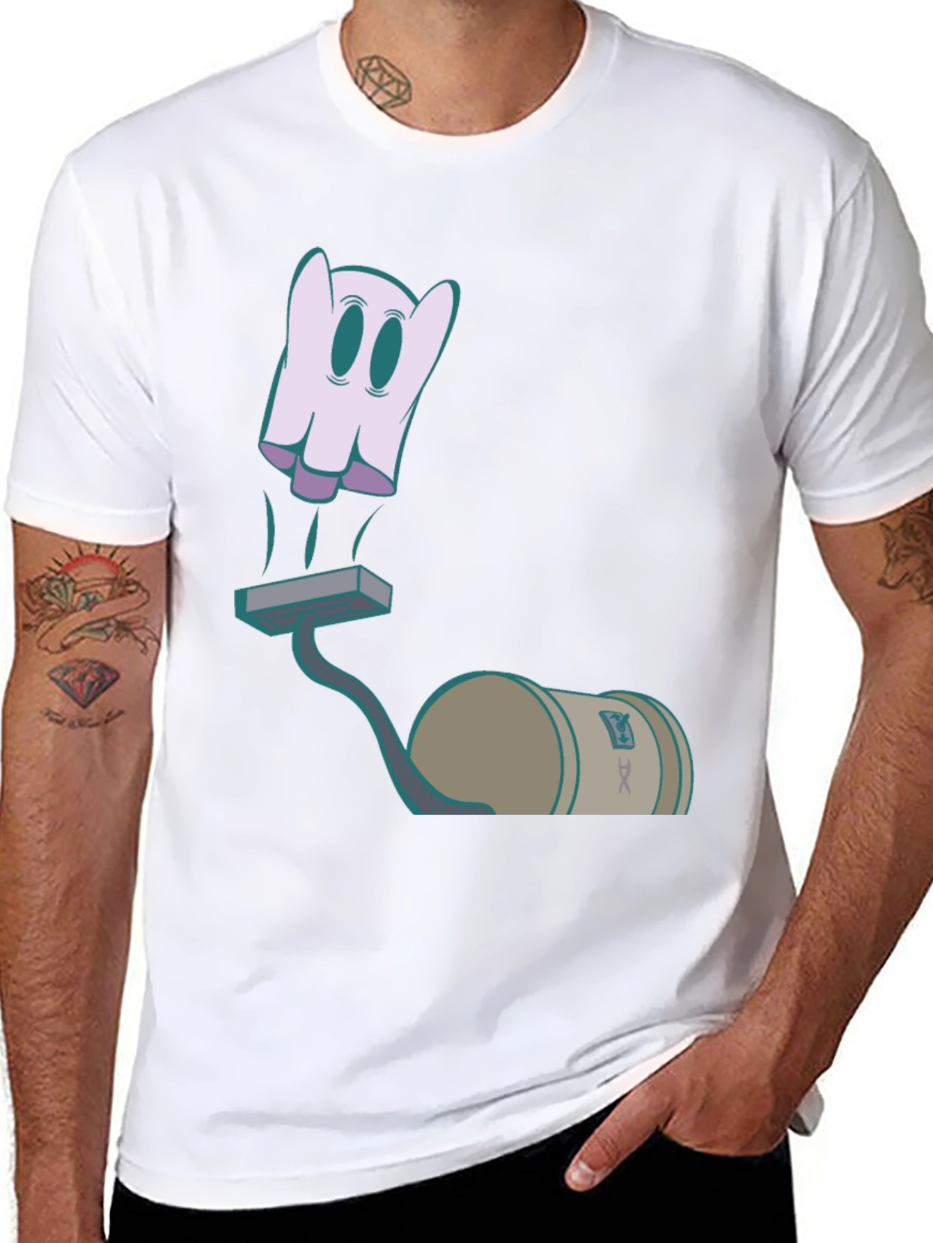 Ghost Vacuum Cartoon Graphic T-Shirt