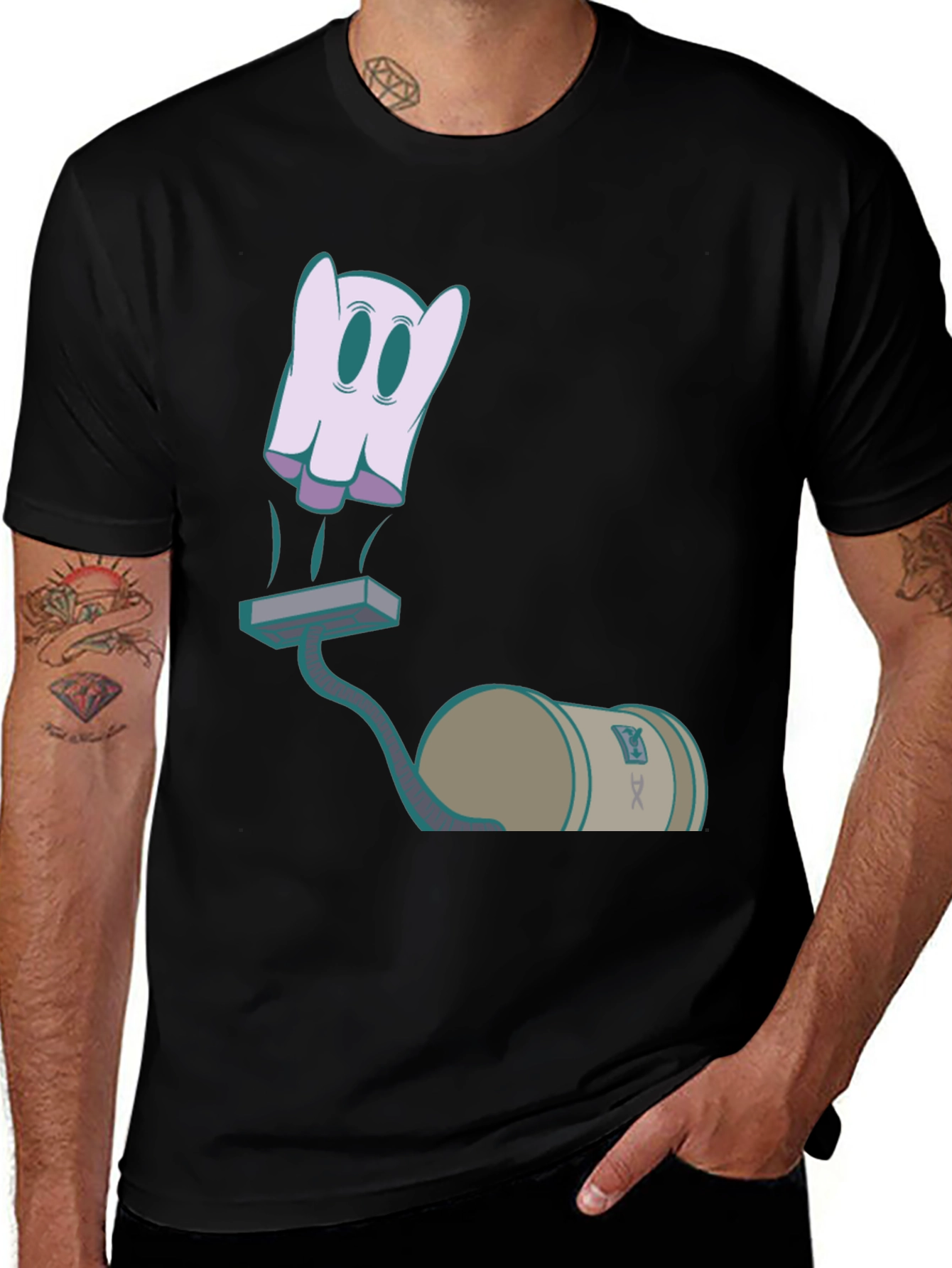 Ghost Vacuum Cartoon Graphic T-Shirt