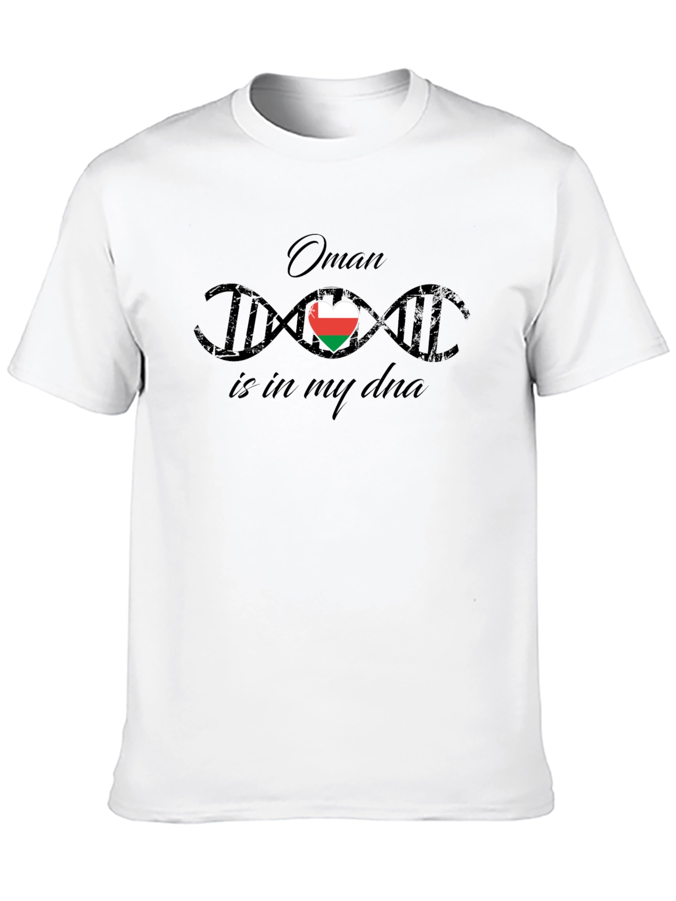 Oman DNA Flag Heart T-Shirt - Black Cotton Tee