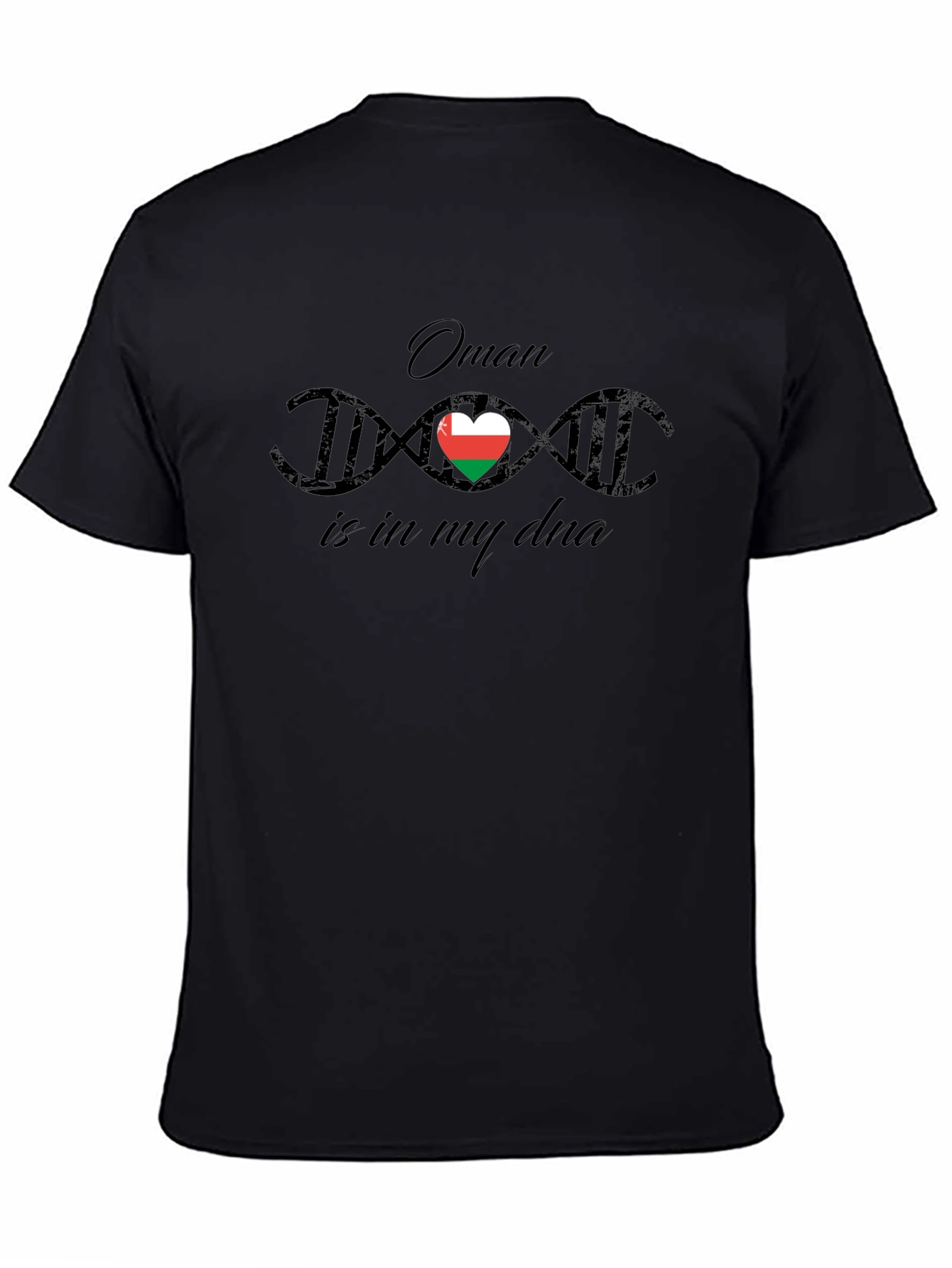 Oman DNA Flag Heart T-Shirt - Black Cotton Tee