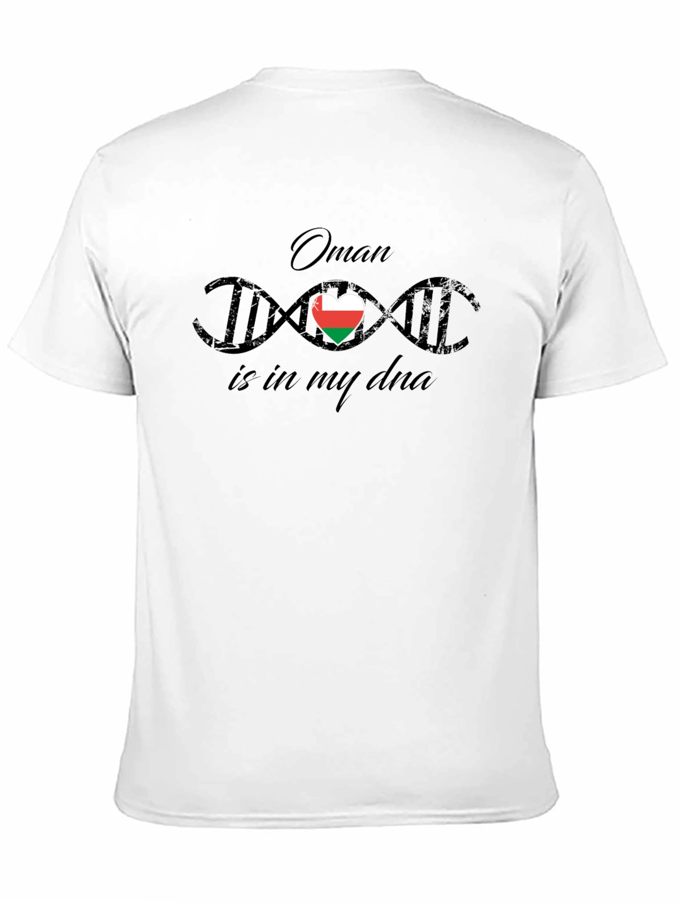 Oman DNA Flag Heart T-Shirt - Black Cotton Tee