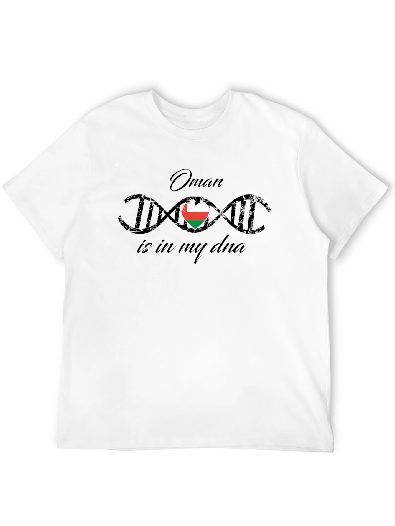 Oman DNA Flag Heart T-Shirt - Black Cotton Tee