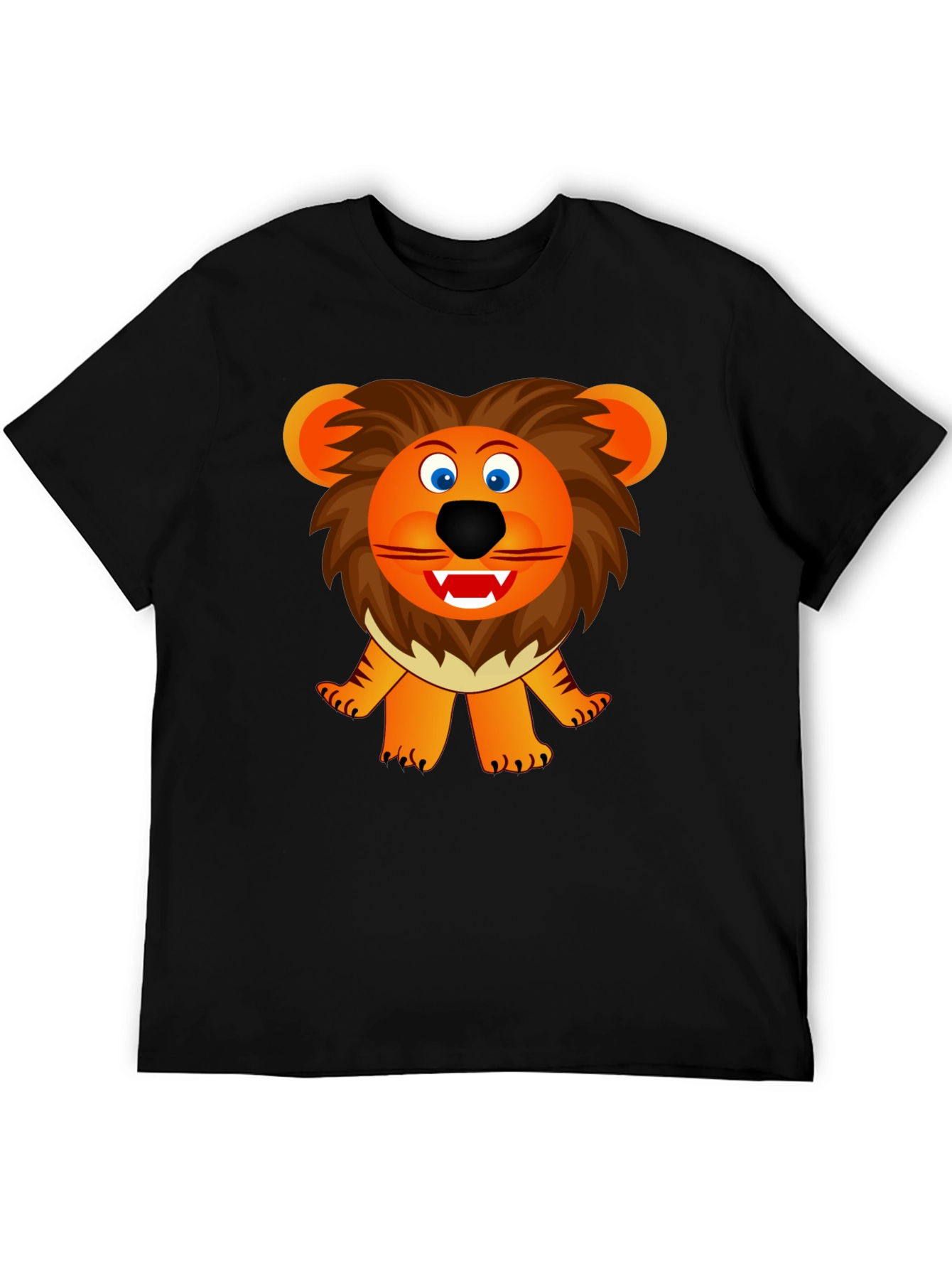 Cartoon Lion Graphic Tee - Black Unisex T-Shirt