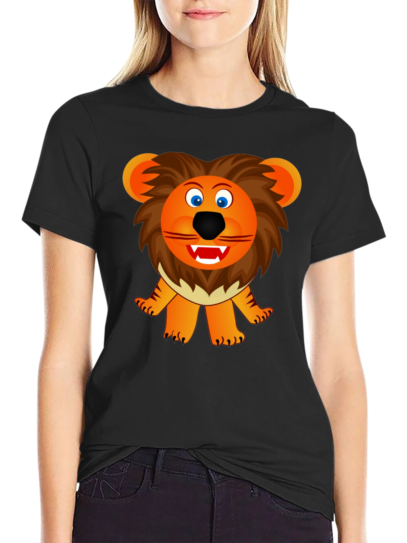 Cartoon Lion Graphic Tee - Black Unisex T-Shirt
