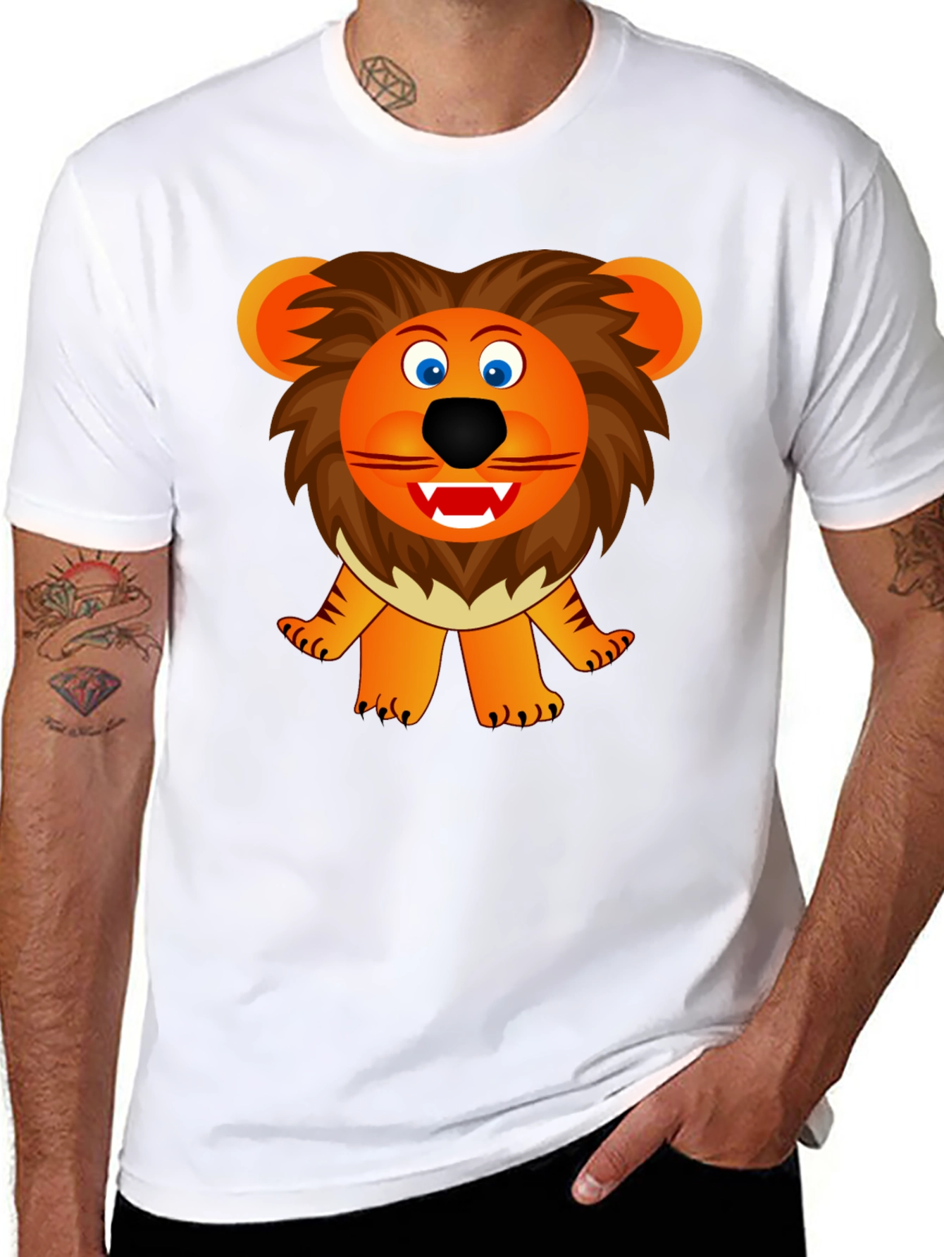 Cartoon Lion Graphic Tee - Black Unisex T-Shirt