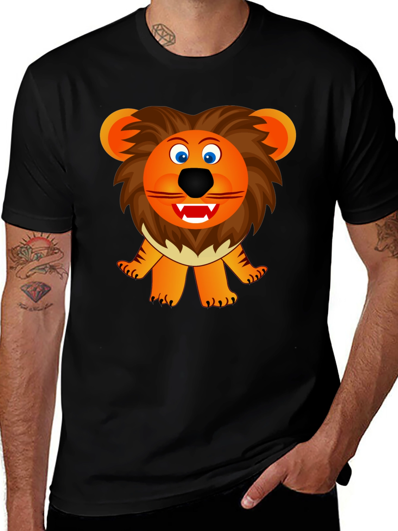 Cartoon Lion Graphic Tee - Black Unisex T-Shirt