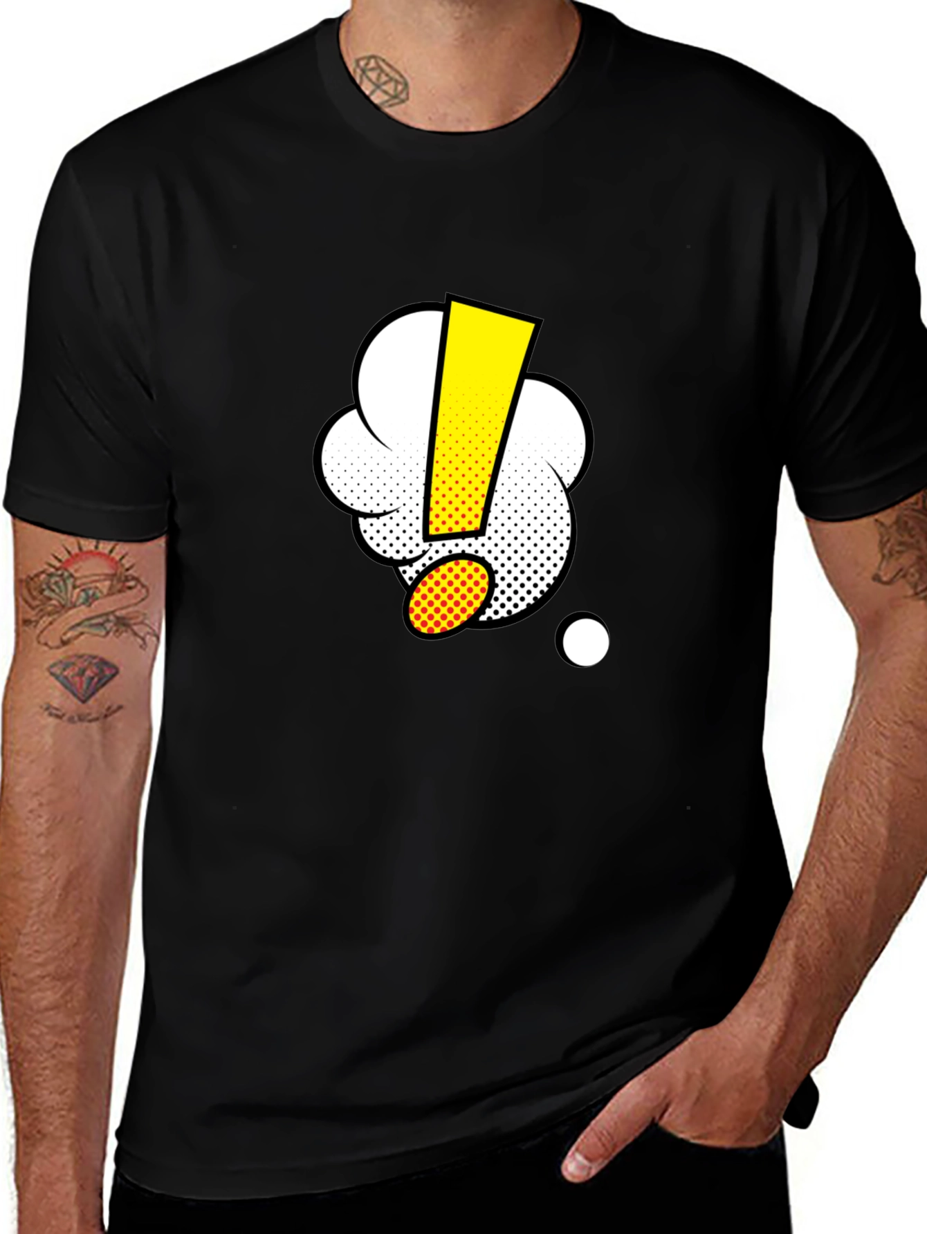 Black T-Shirt with Cartoon Exclamation Point