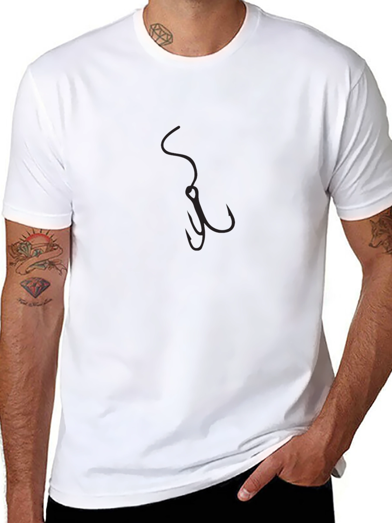 Mens Black T-Shirt with Fishing Hook Graphic