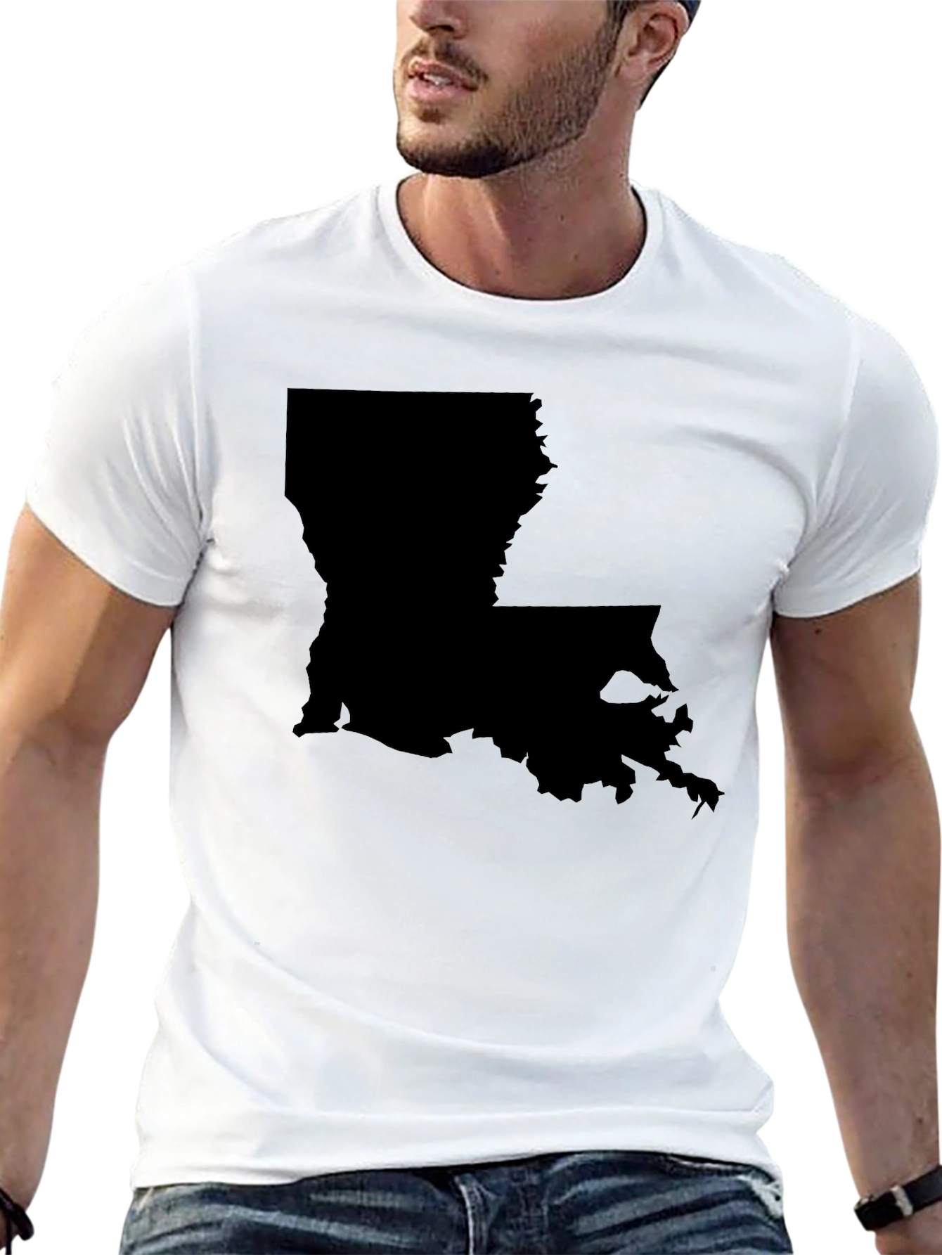 Louisiana State Map Graphic Tee - Black