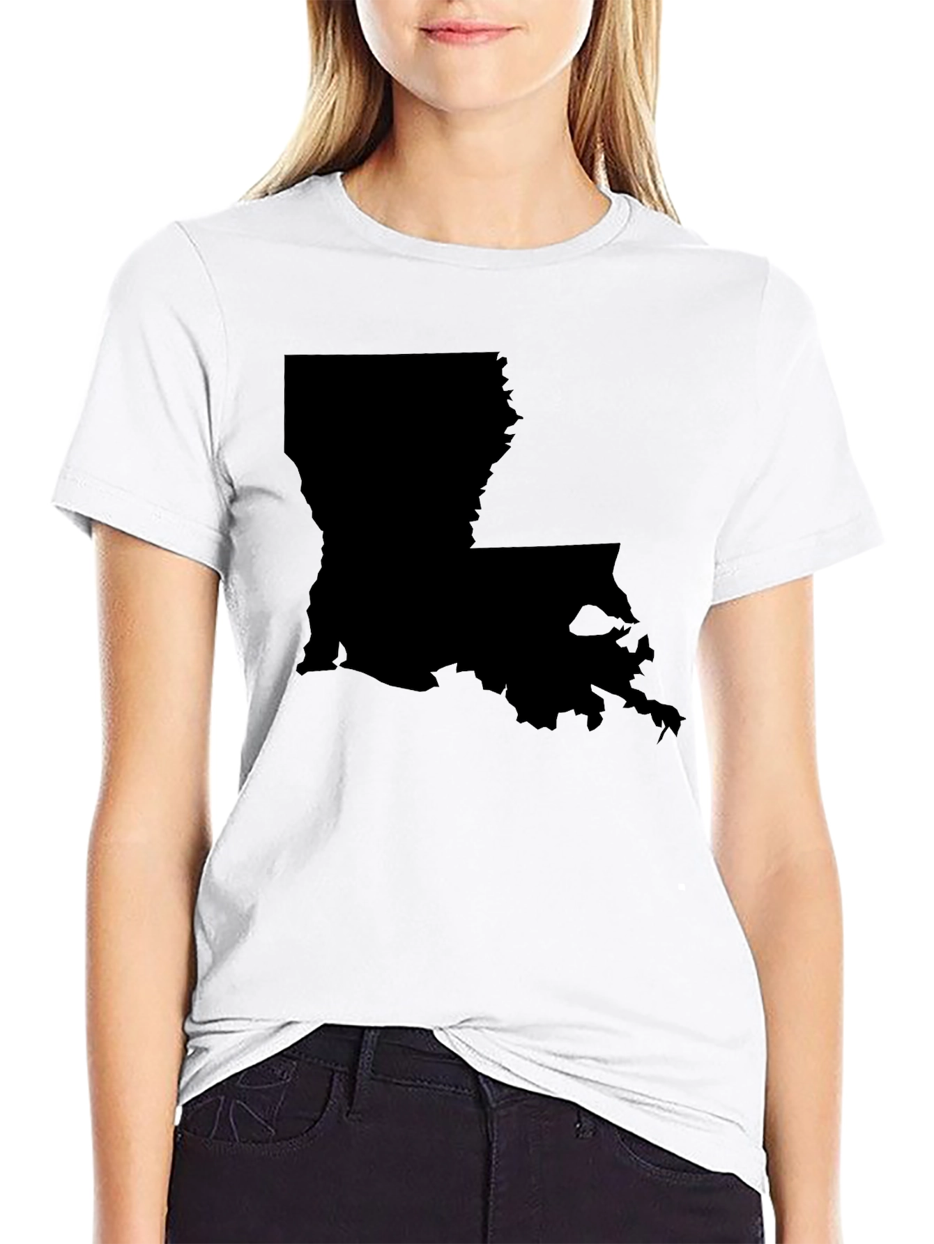 Louisiana State Map Graphic Tee - Black