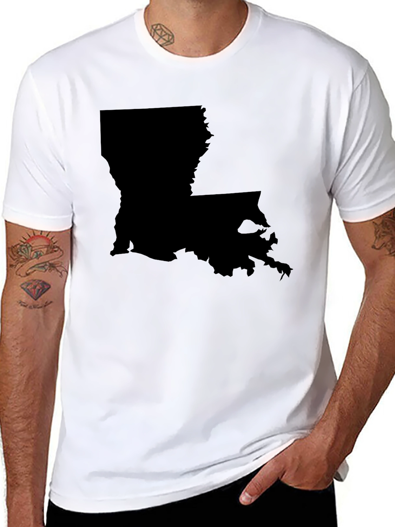 Louisiana State Map Graphic Tee - Black