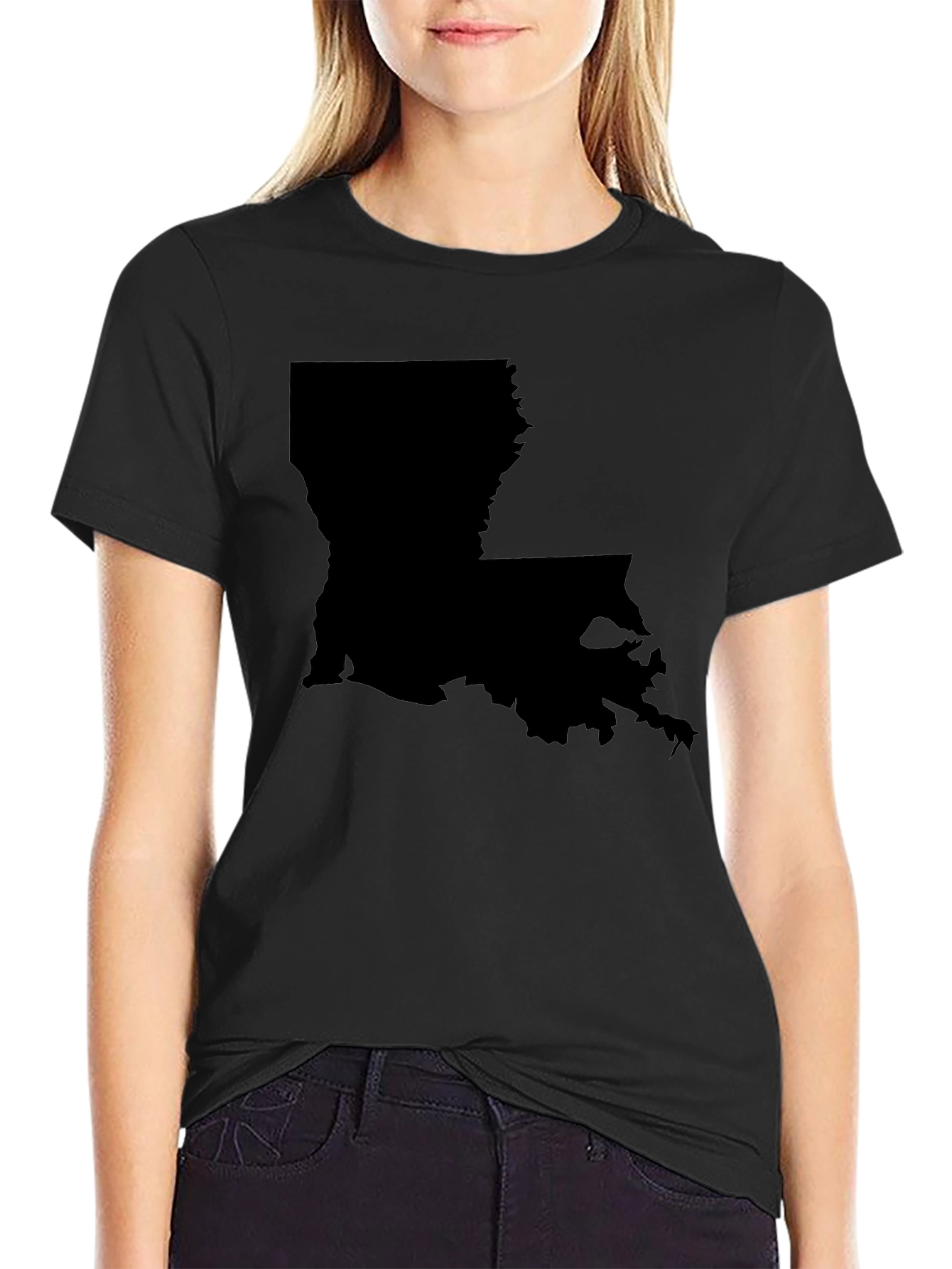 Louisiana State Map Graphic Tee - Black