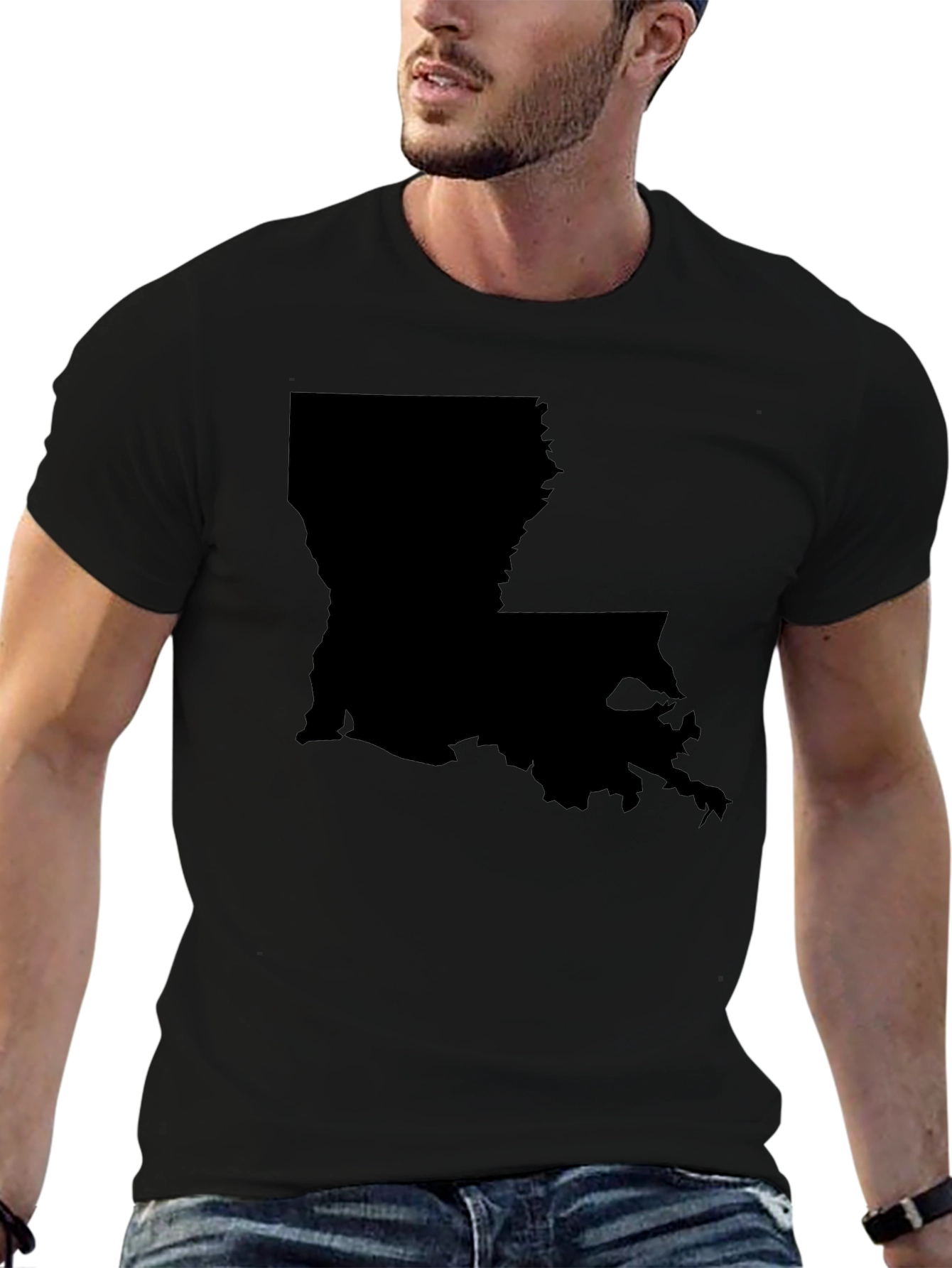 Louisiana State Map Graphic Tee - Black