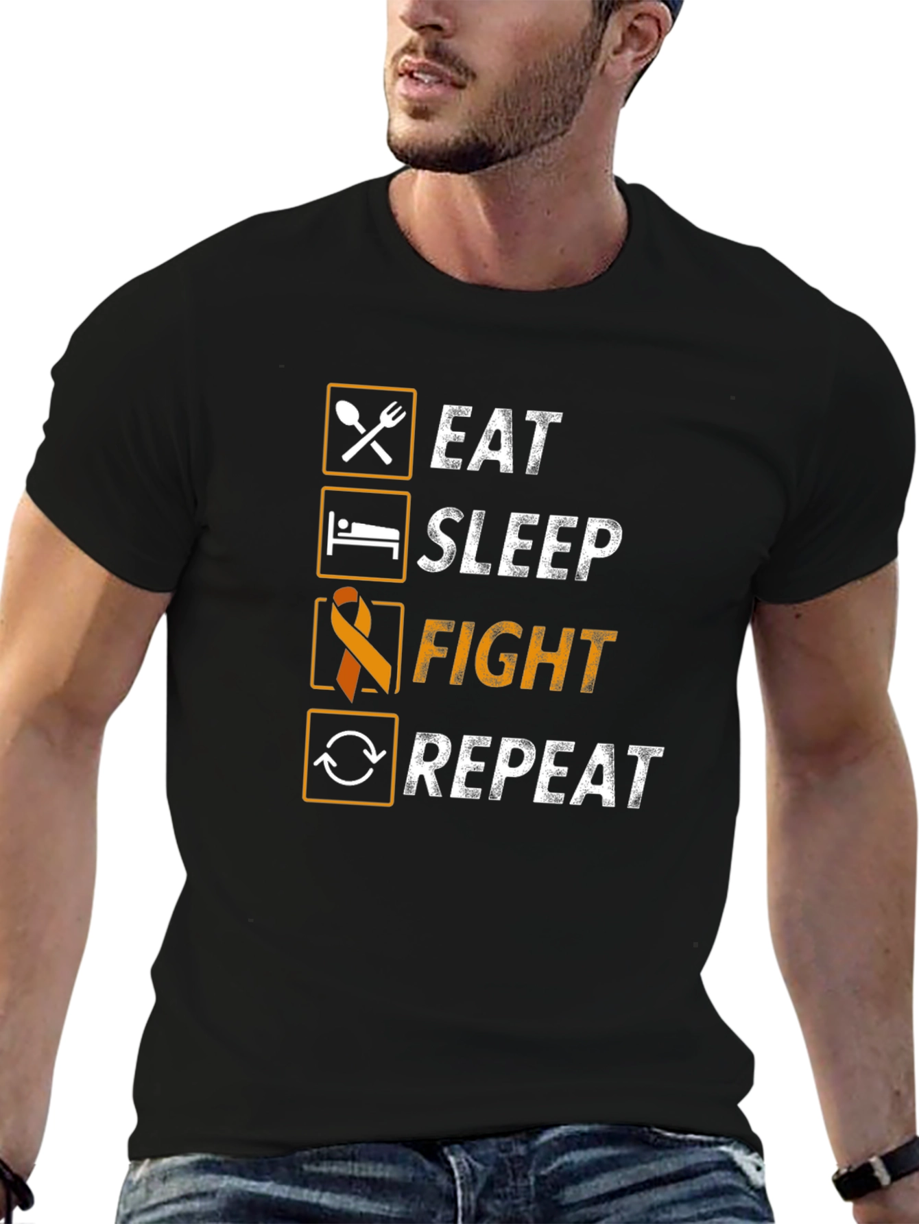 Eat Sleep Fight Repeat T-Shirt - Awareness Ribbon Tee