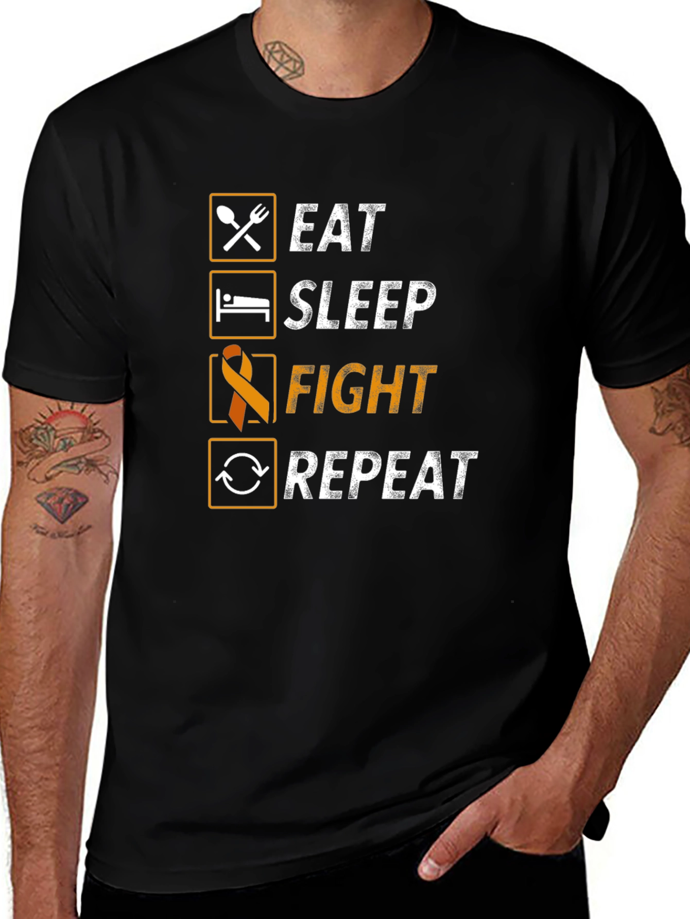 Eat Sleep Fight Repeat T-Shirt - Awareness Ribbon Tee
