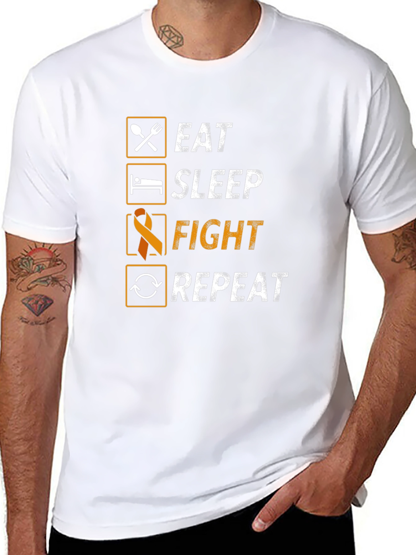 Eat Sleep Fight Repeat T-Shirt - Awareness Ribbon Tee