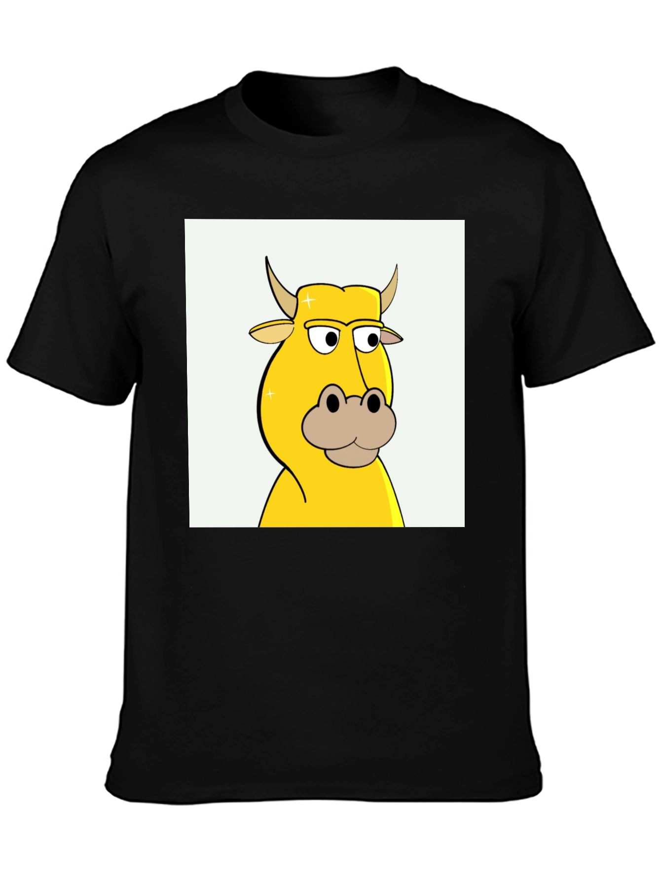 Cartoon Cow Graphic Tee - Black
