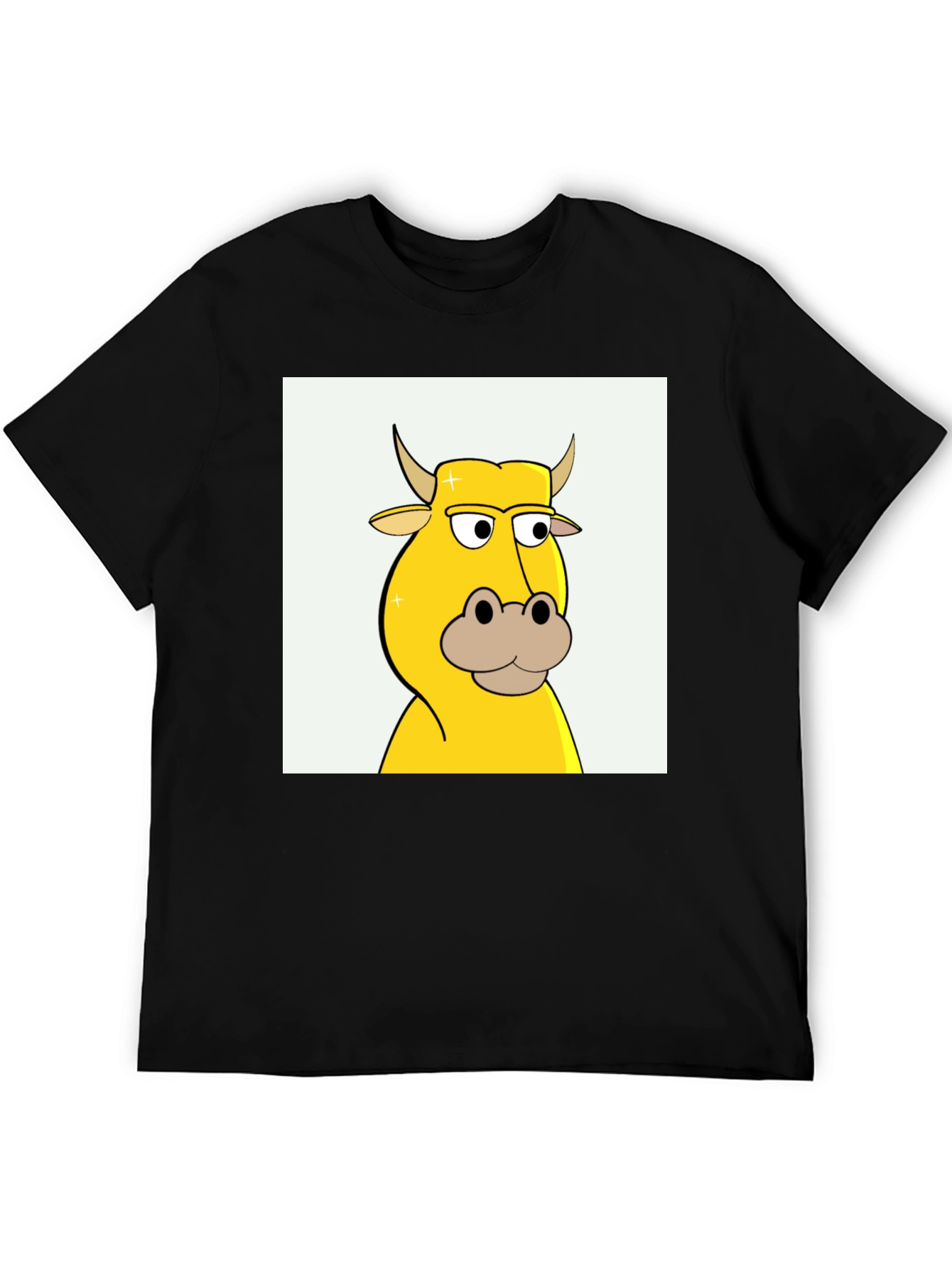 Cartoon Cow Graphic Tee - Black
