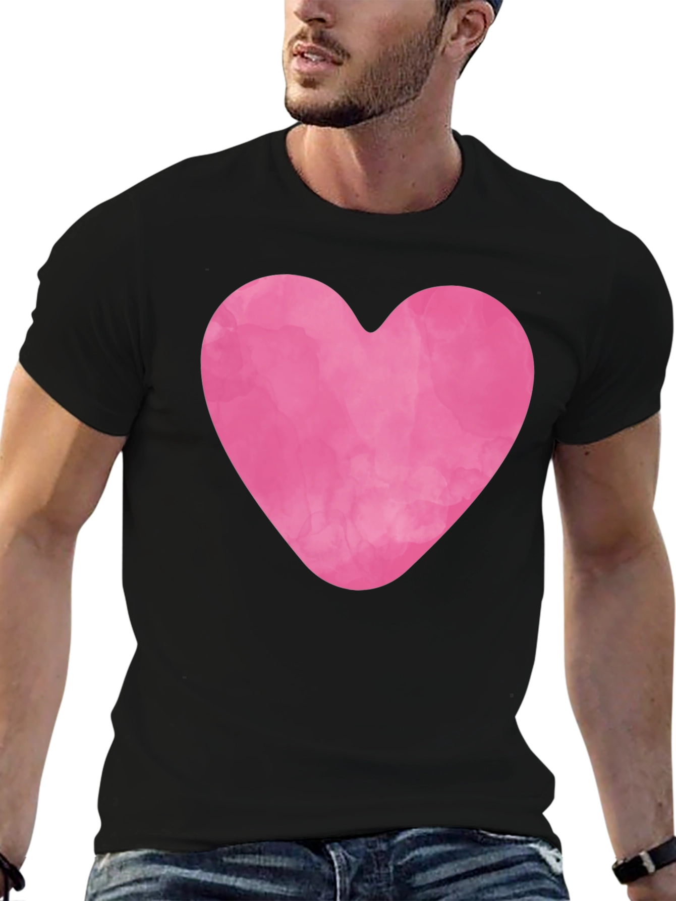 Pink Heart Graphic Black Tee