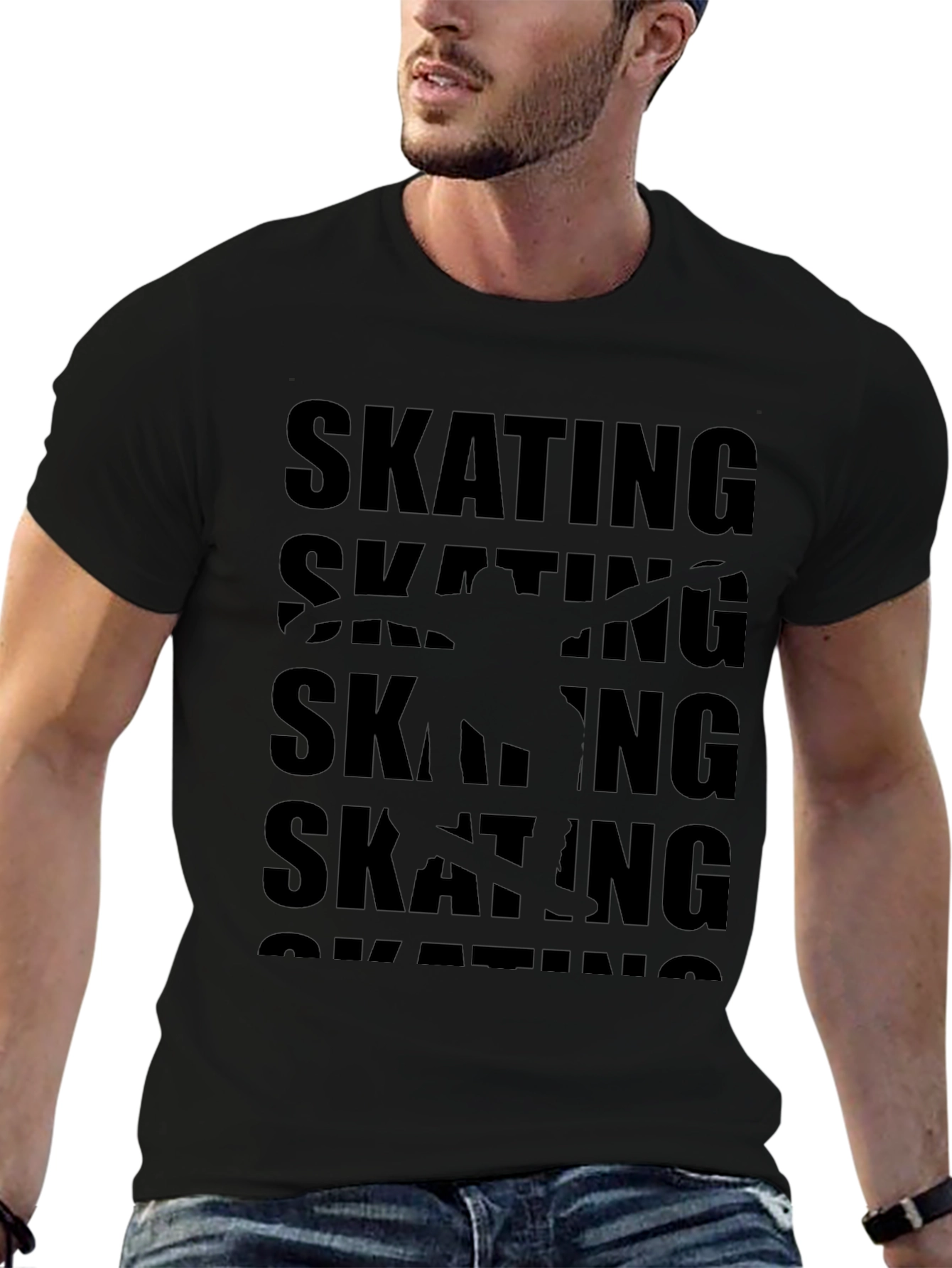 Skating Graphic Print Black T-Shirt
