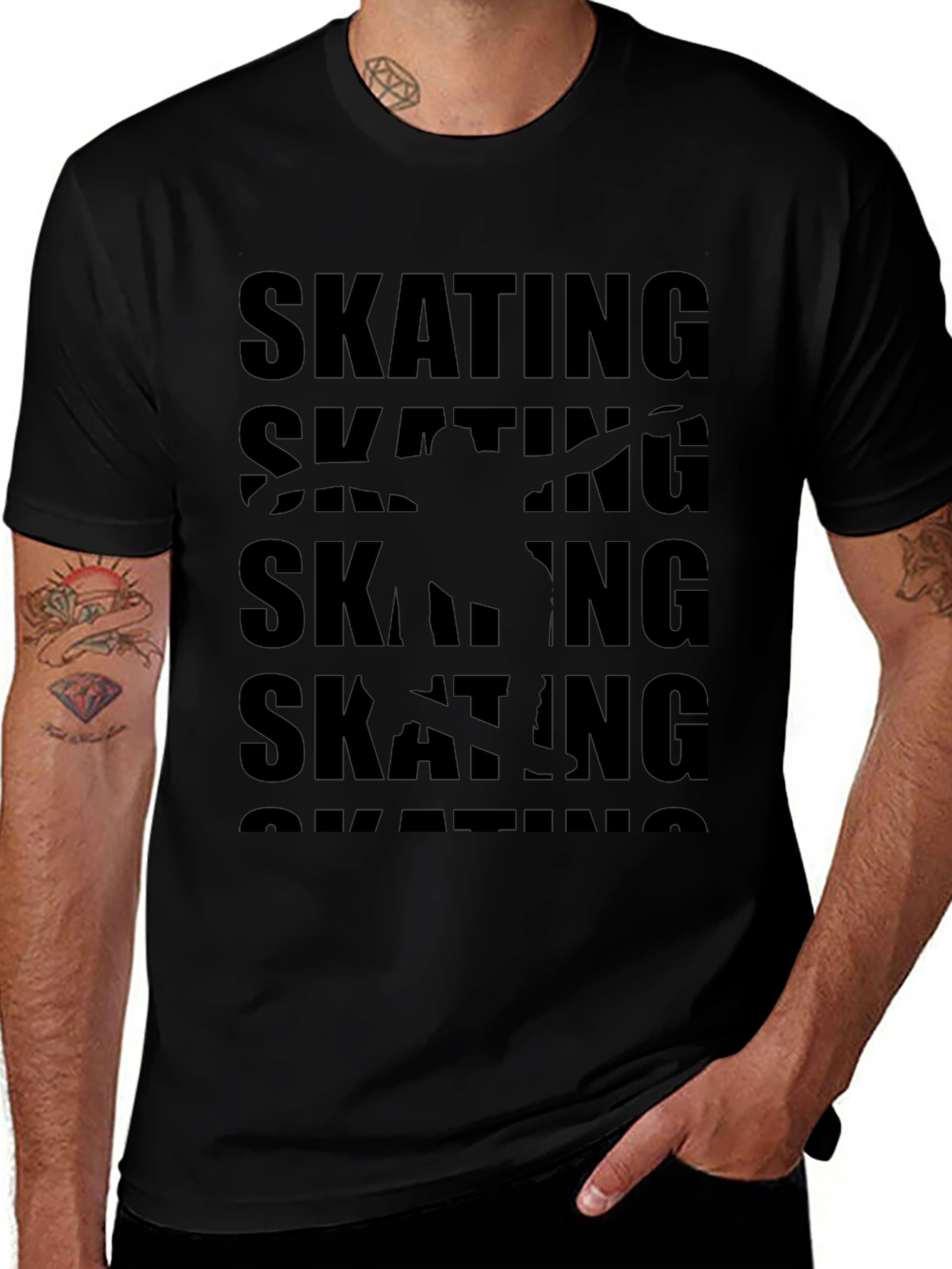 Skating Graphic Print Black T-Shirt