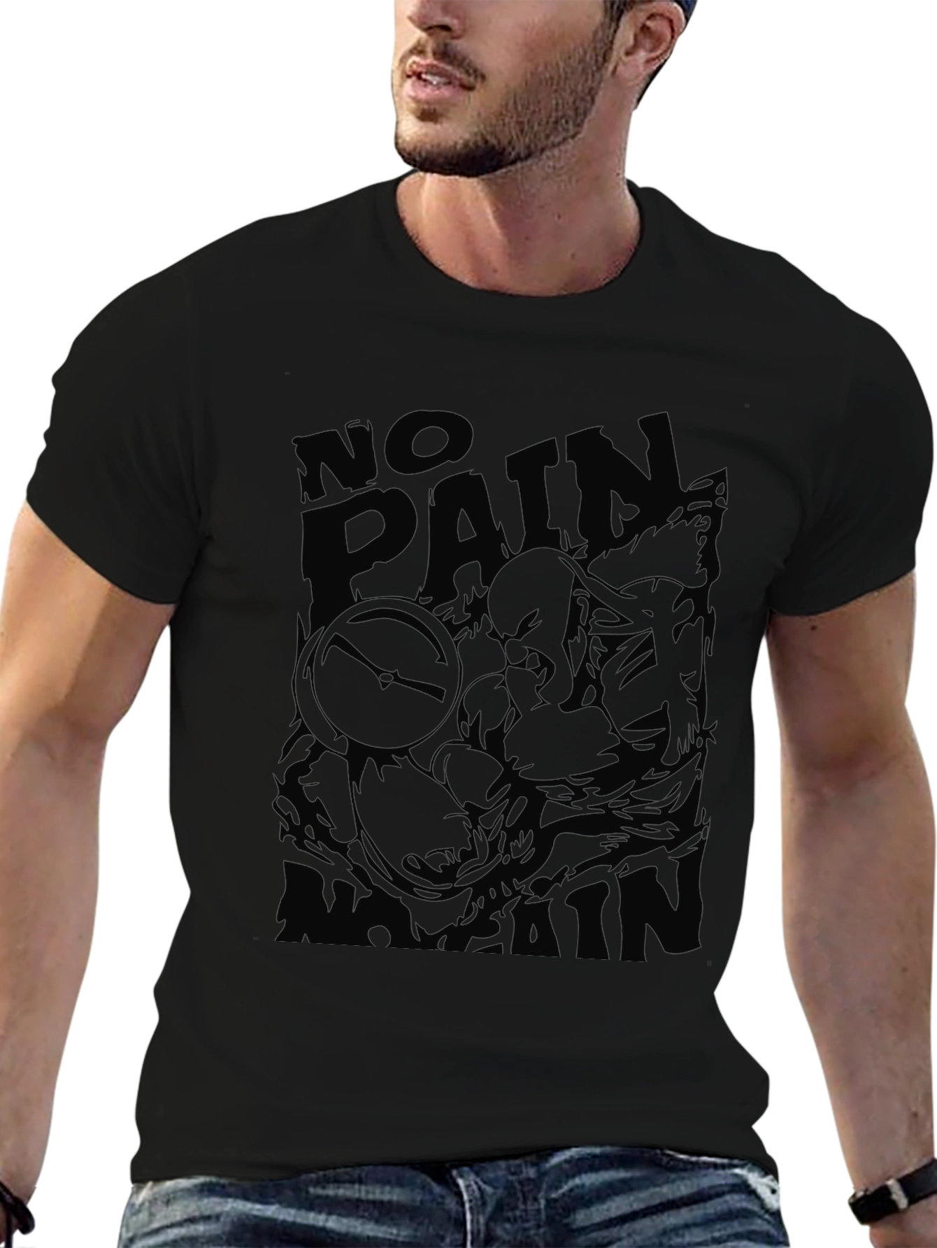 No Pain Graphic T-Shirt - Black Cotton Blend