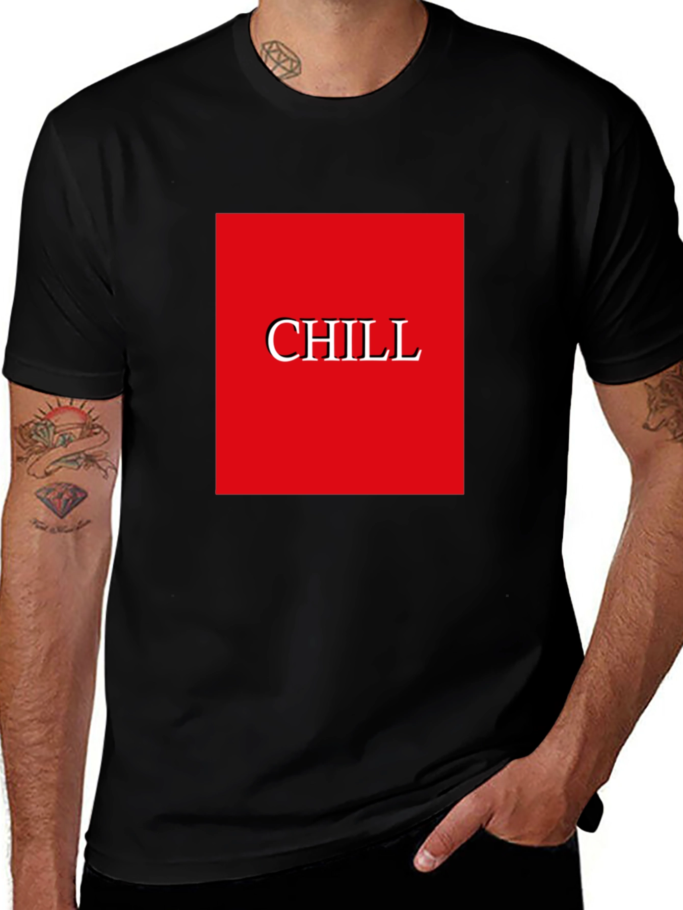 Chill Graphic Tee - Red Box Print Black T-Shirt