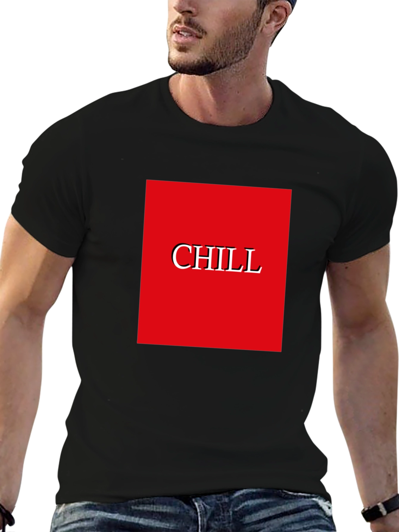 Chill Graphic Tee - Red Box Print Black T-Shirt