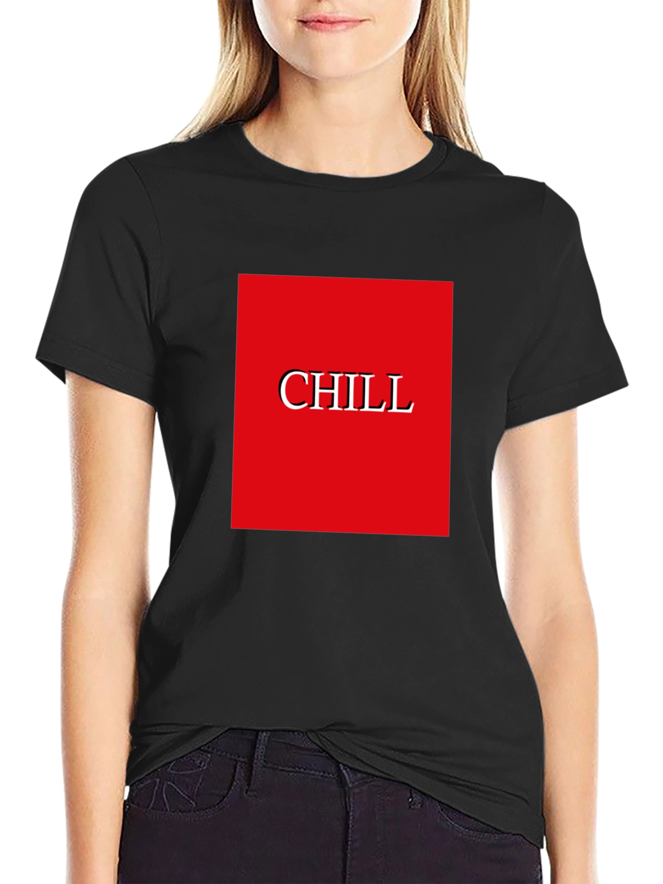 Chill Graphic Tee - Red Box Print Black T-Shirt