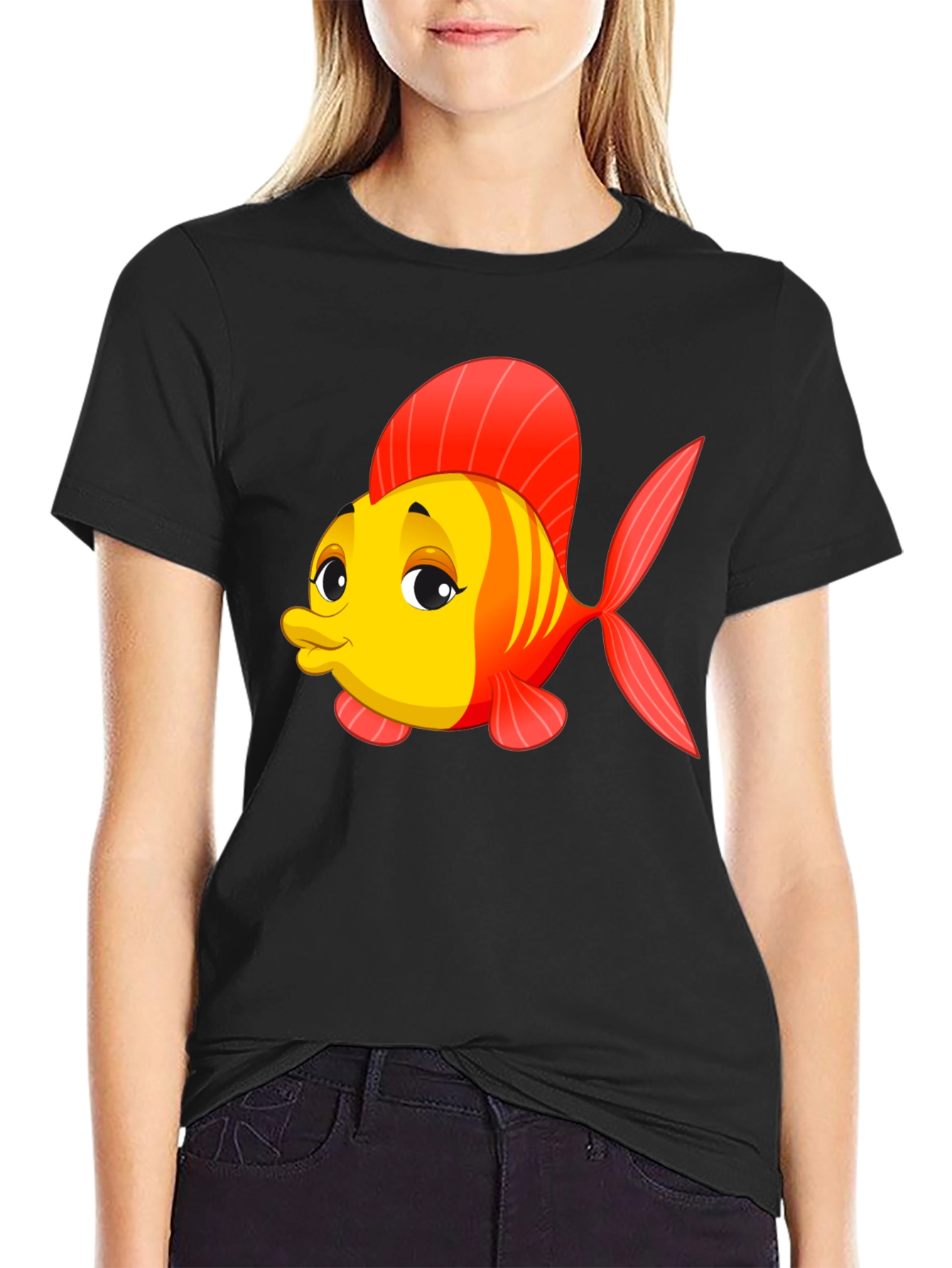 Cartoon Fish Black T-Shirt