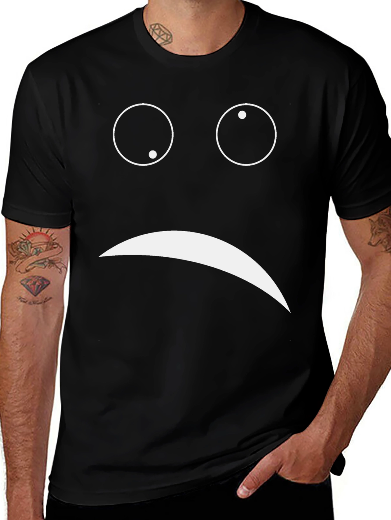 Sad Face Graphic Tee - Unisex Black Cotton T-Shirt