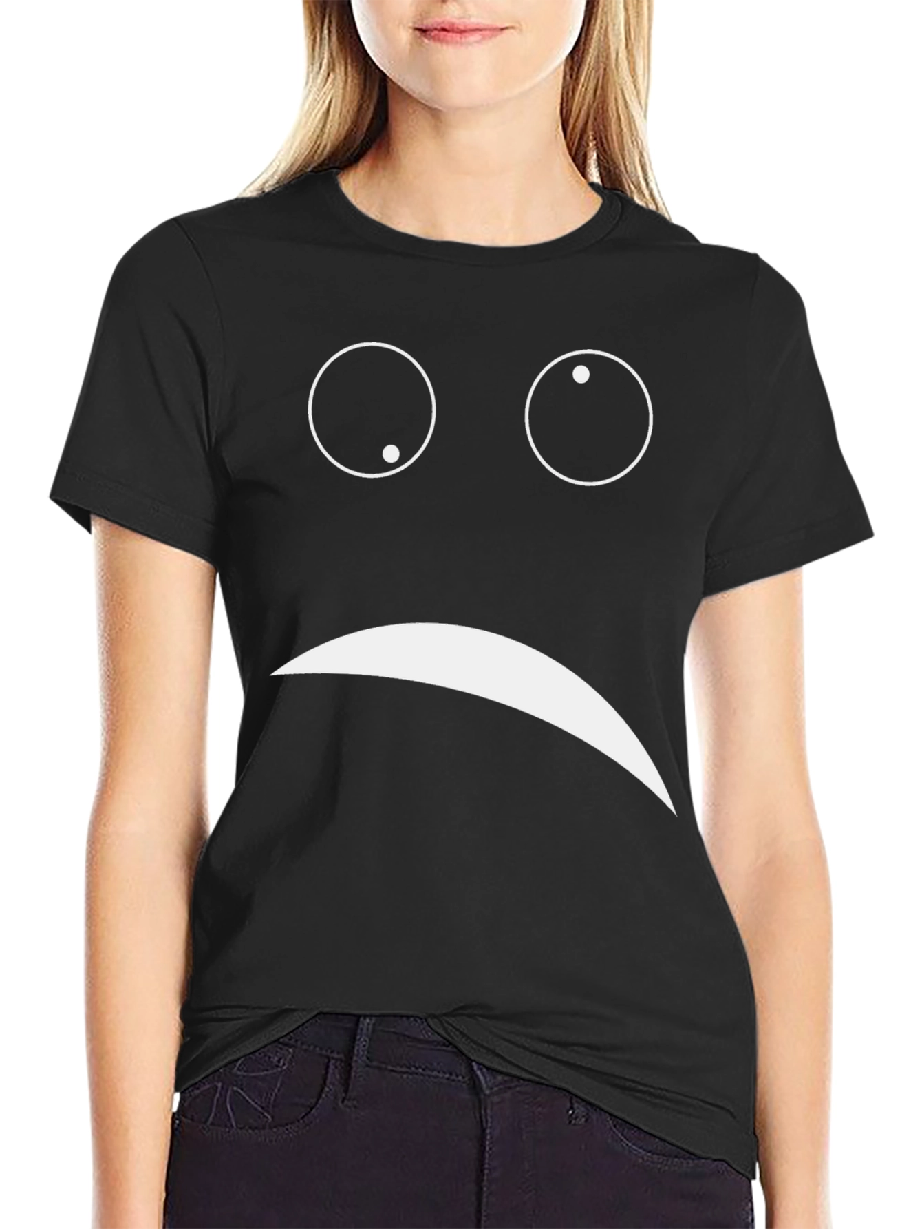 Sad Face Graphic Tee - Unisex Black Cotton T-Shirt