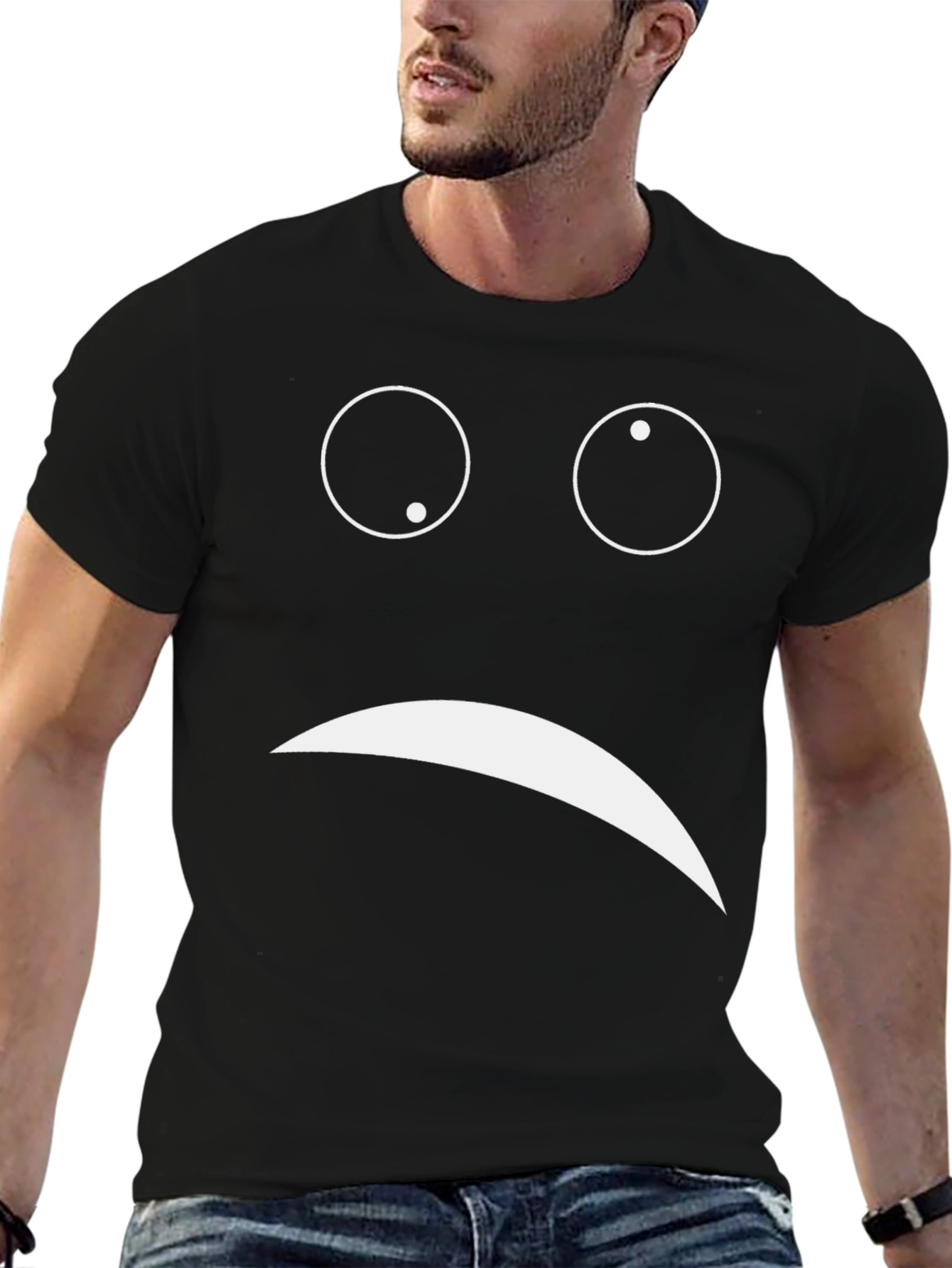 Sad Face Graphic Tee - Unisex Black Cotton T-Shirt
