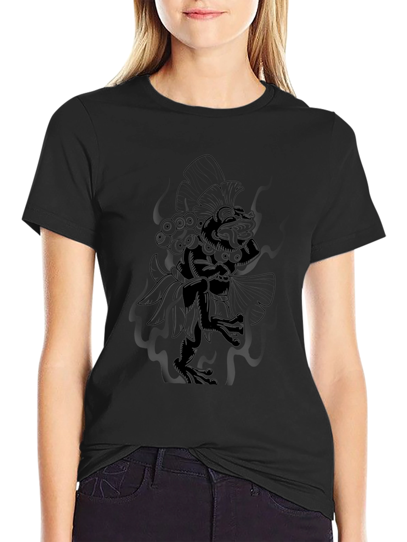 Black Graphic Tee - Aztec Frog Design