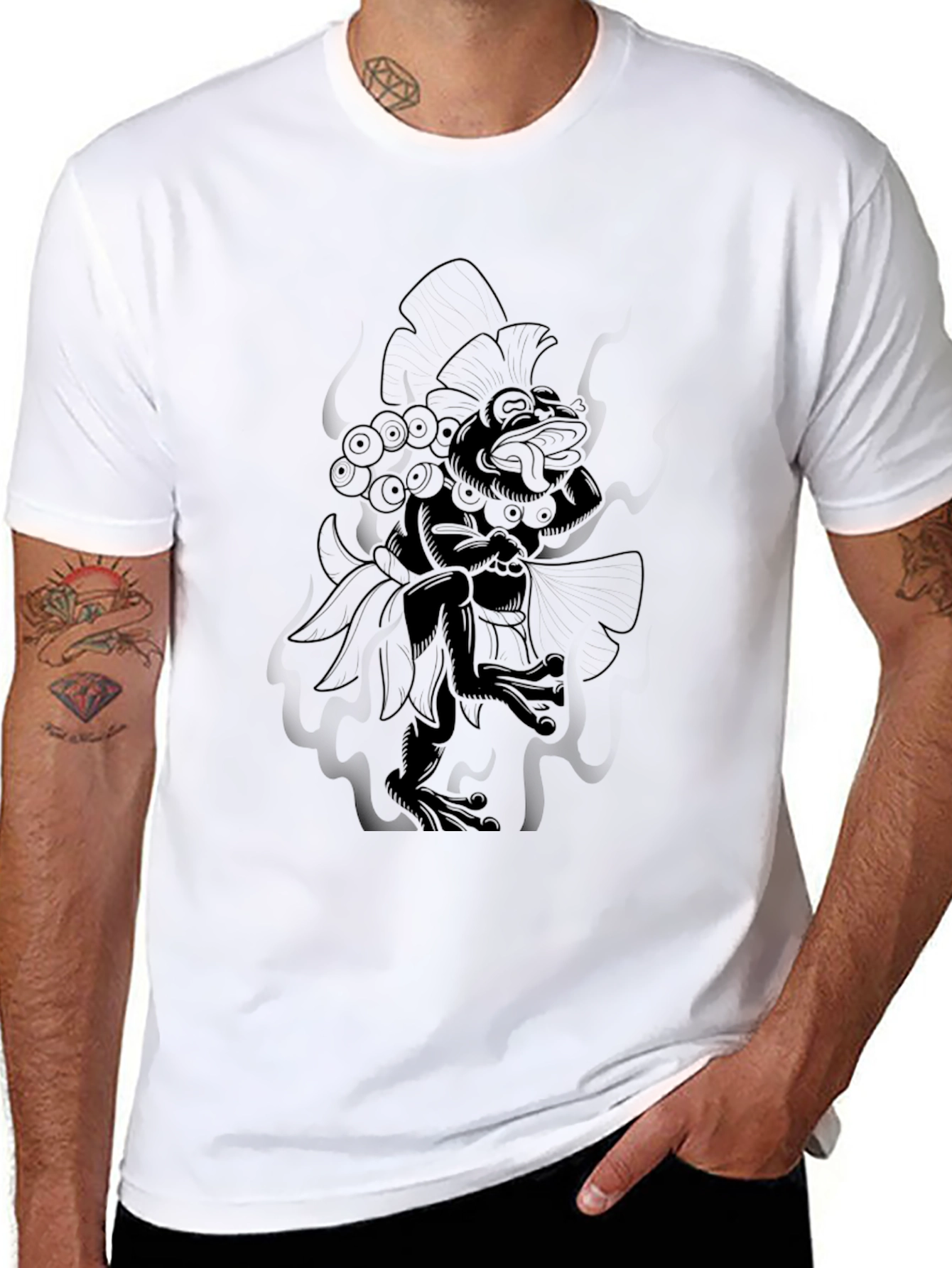 Black Graphic Tee - Aztec Frog Design