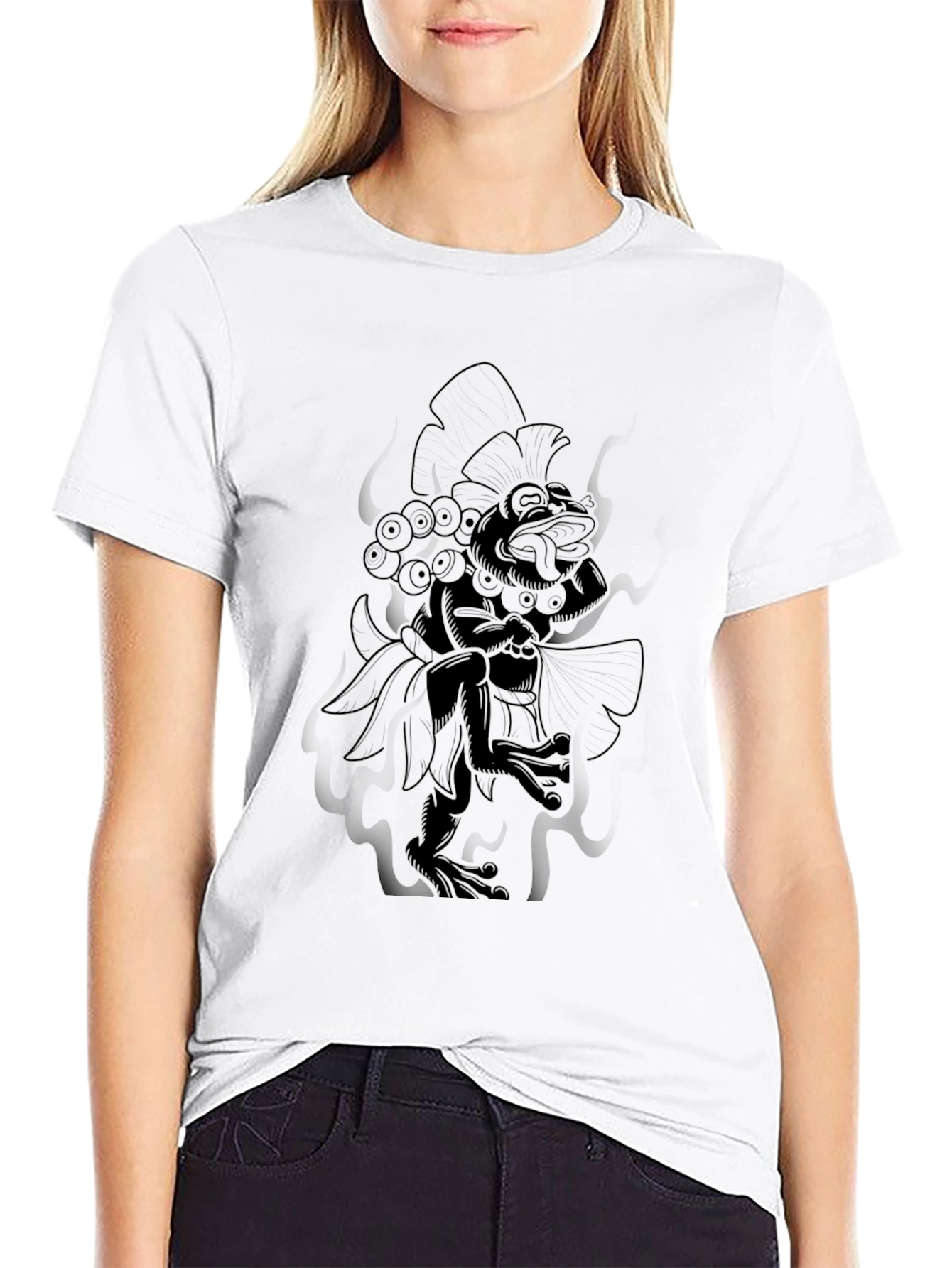 Black Graphic Tee - Aztec Frog Design