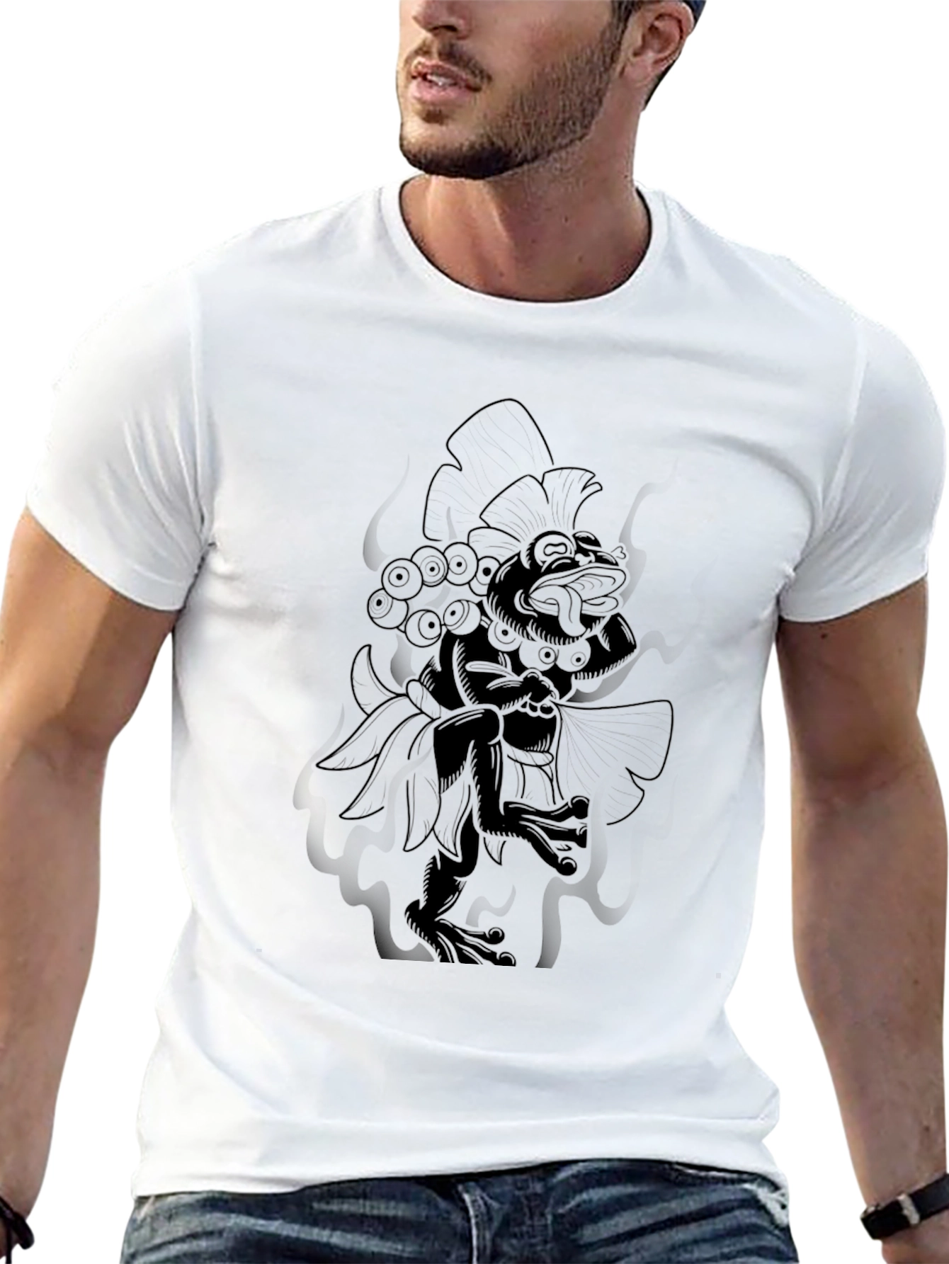 Black Graphic Tee - Aztec Frog Design