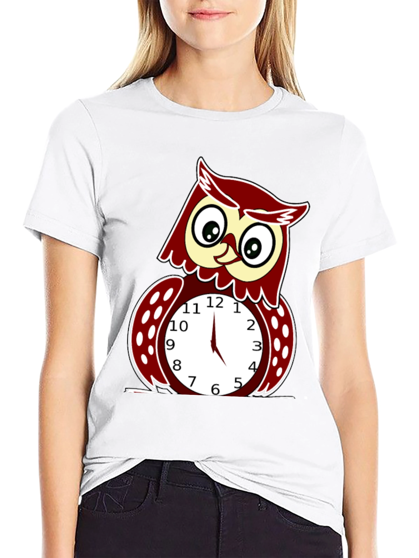 Funny Owl Clock Graphic T-Shirt - Mens