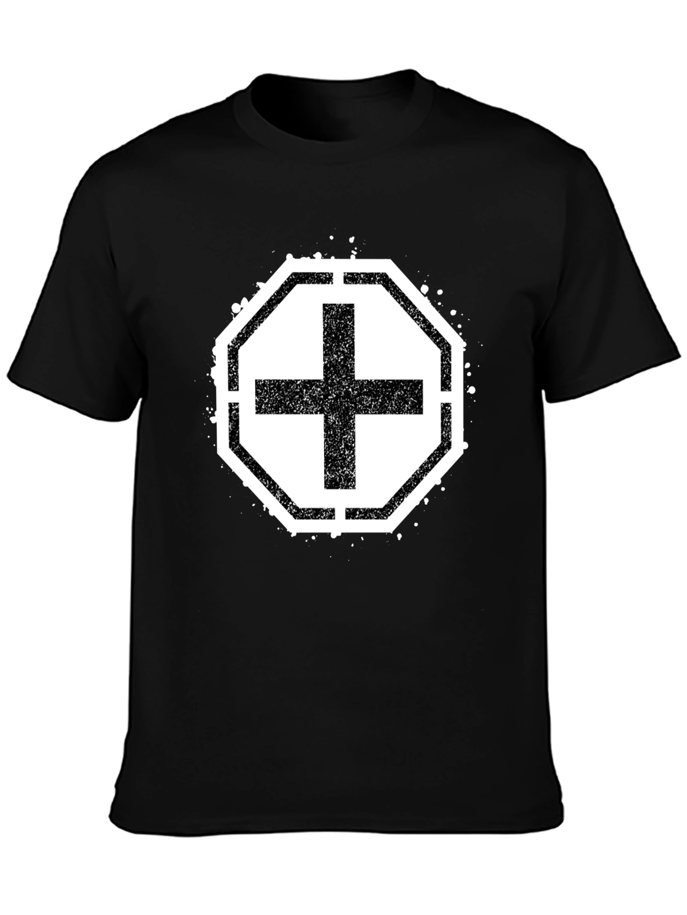 Black T-Shirt with Grunge Cross Design