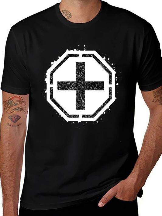 Black T-Shirt with Grunge Cross Design